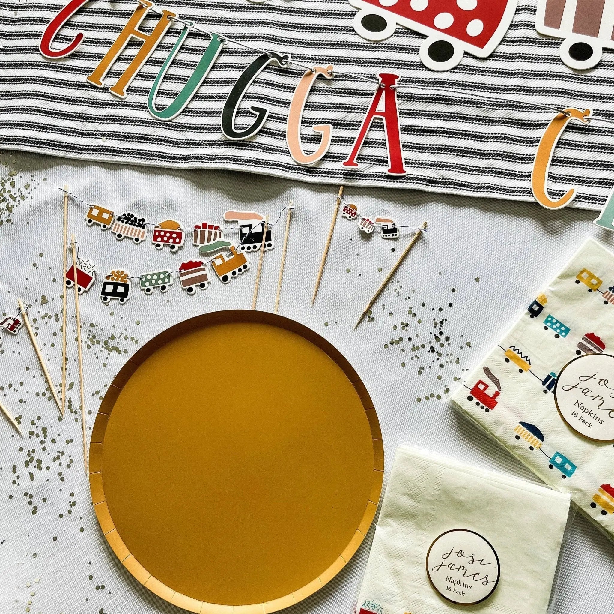 Train themed party napkins styled