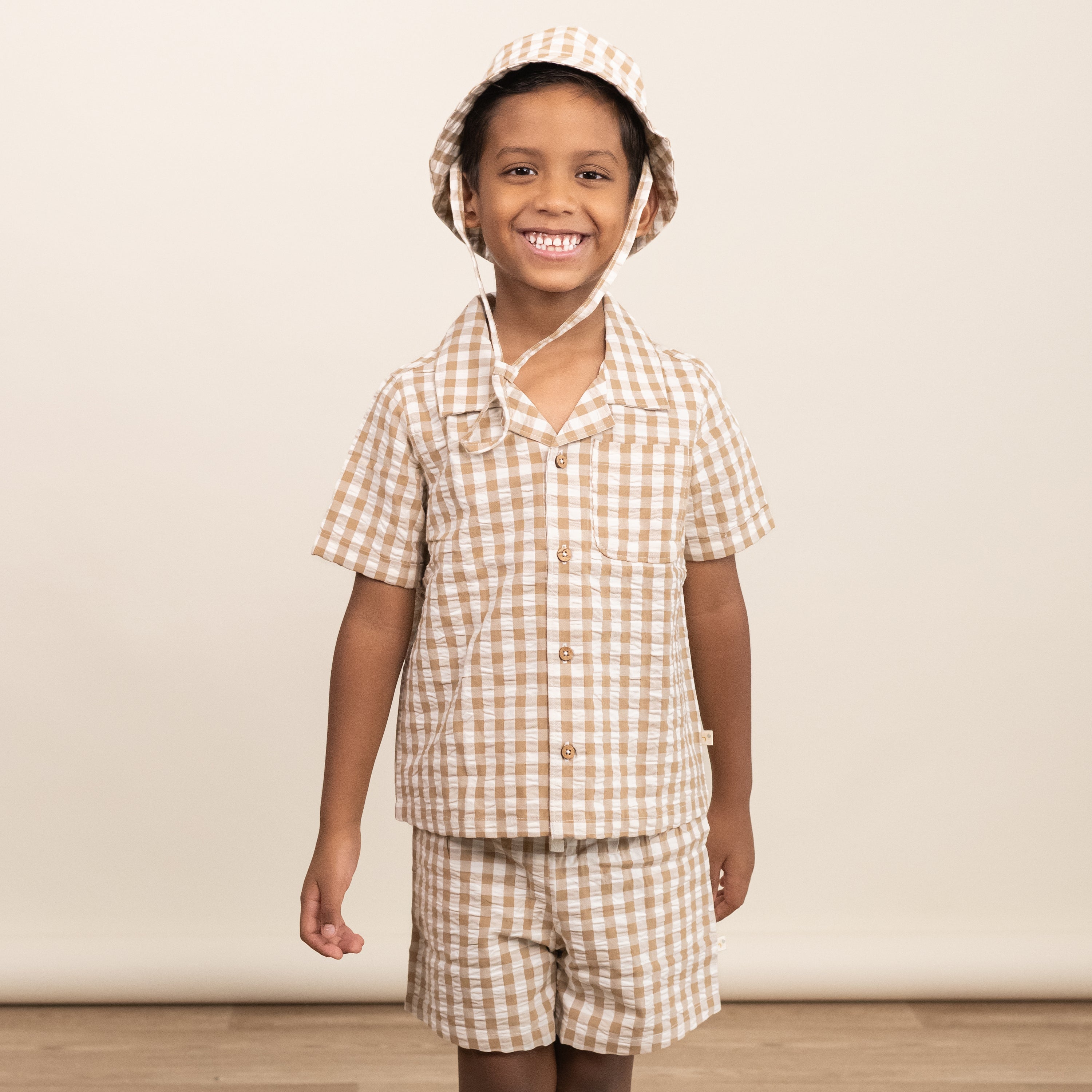 Organic Shirt & Shorts Set - Brown Chequered