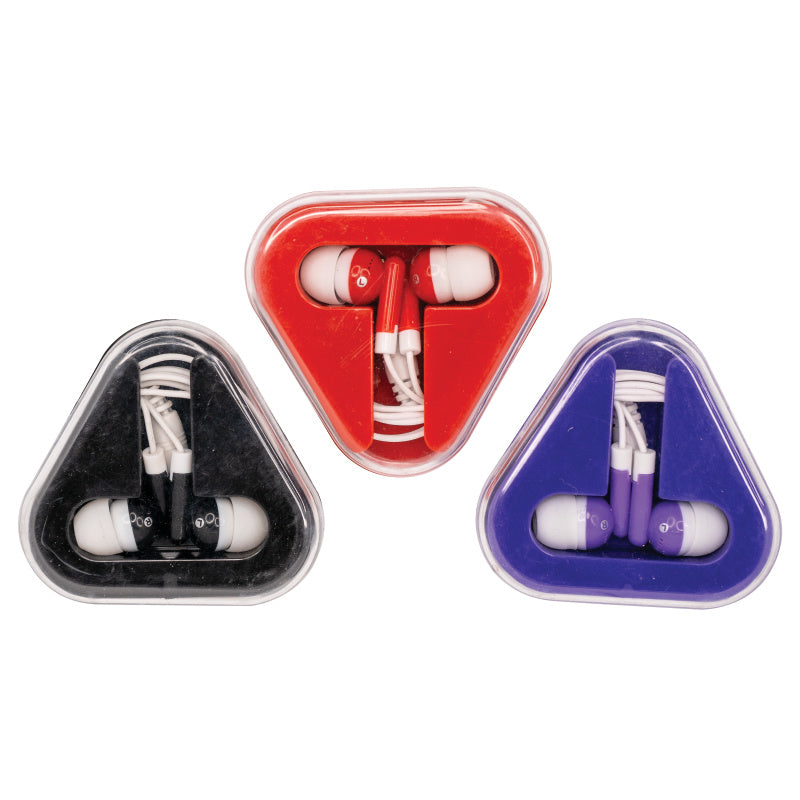 Colored Earbuds With Triangle Case - 12 Per Bag