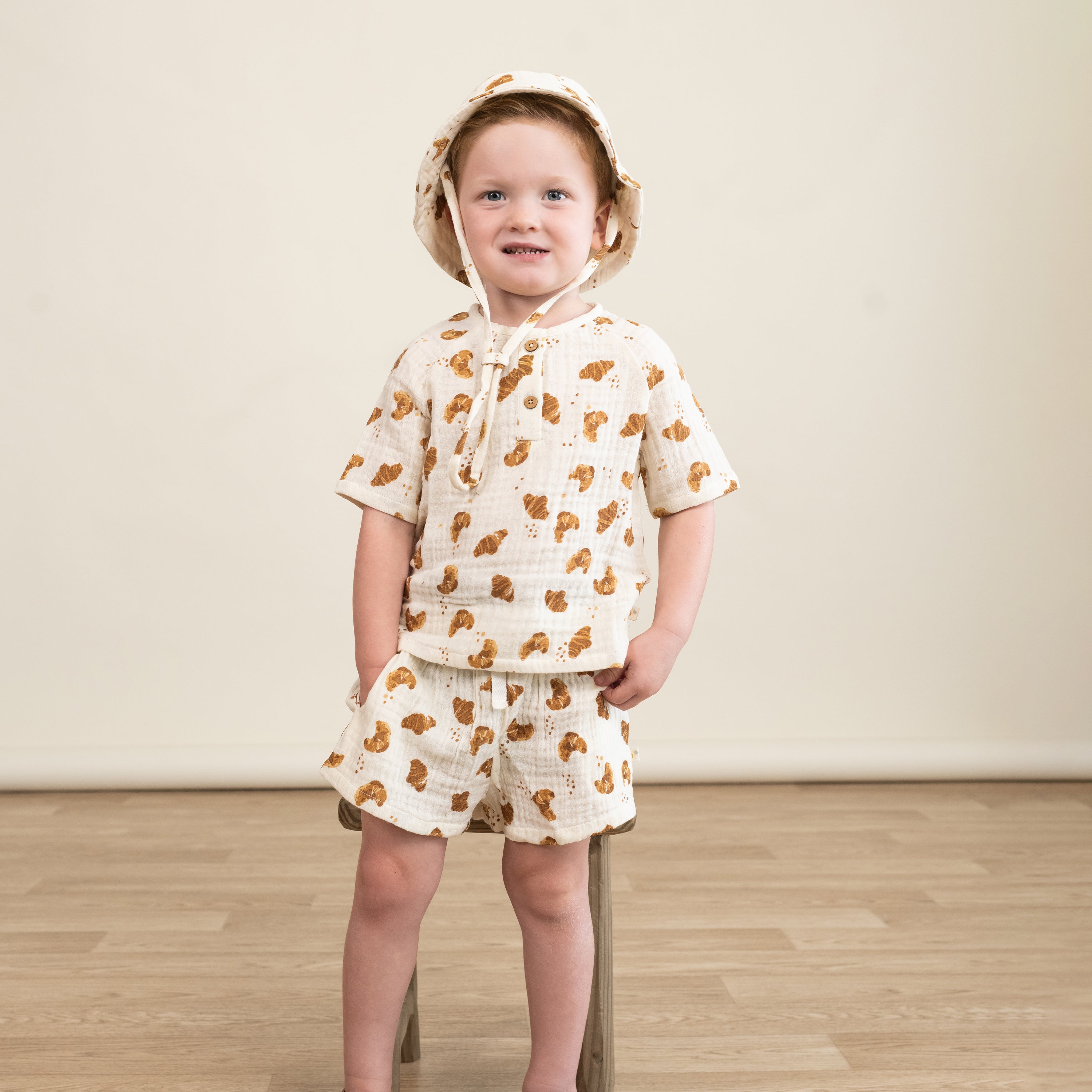 Organic Raglan Shirt & Shorts Set - Croissant