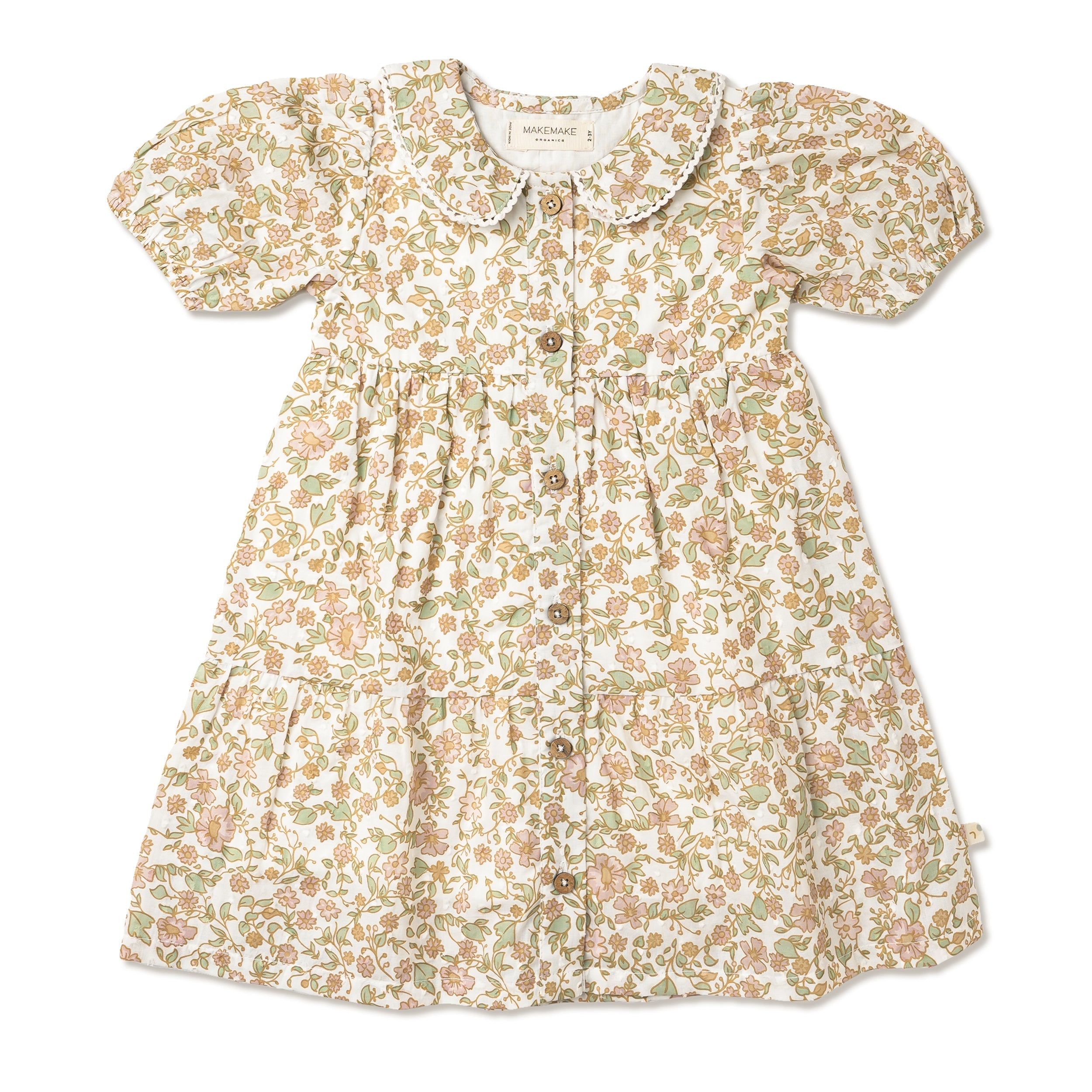 Organic Puff Sleeve Collar Dress - Tuscan Bloom