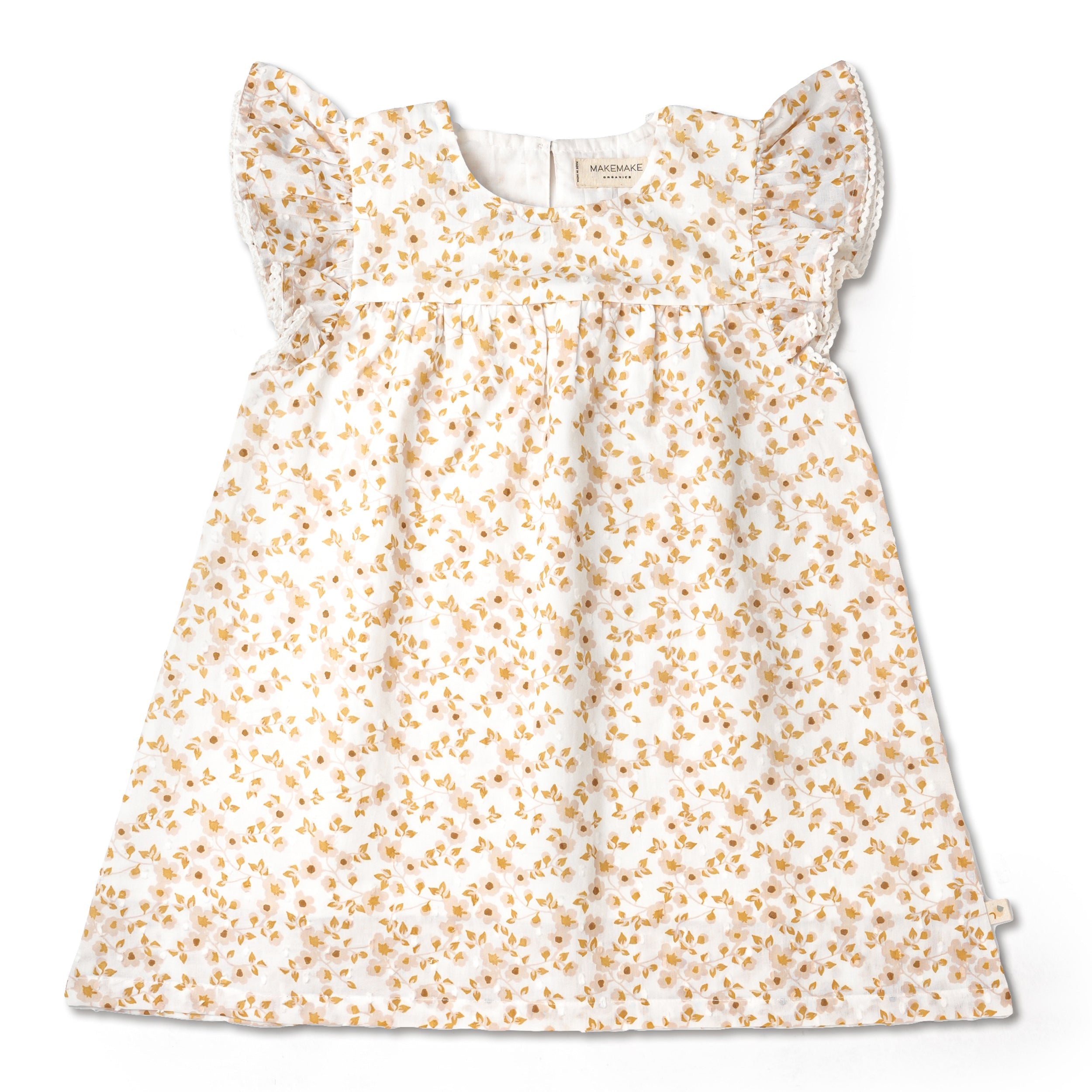 Organic Short Sleeve Flutter Dress - Gardenia