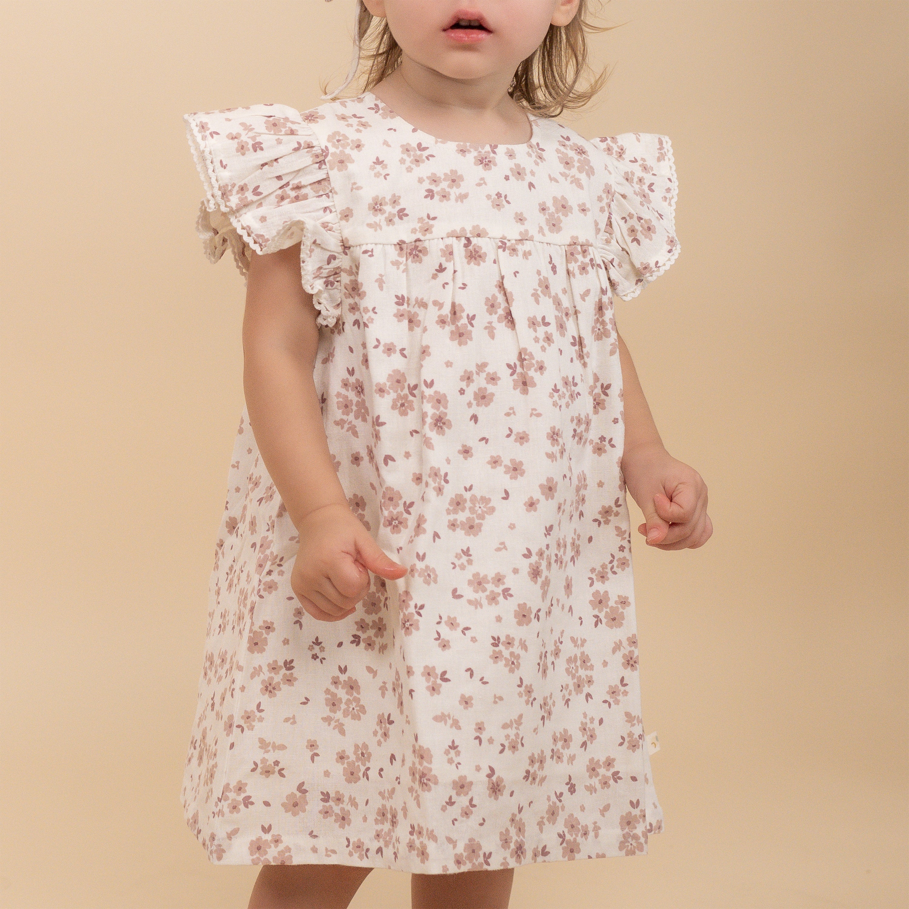 Organic Short Sleeve Flutter Dress - Petit Floral
