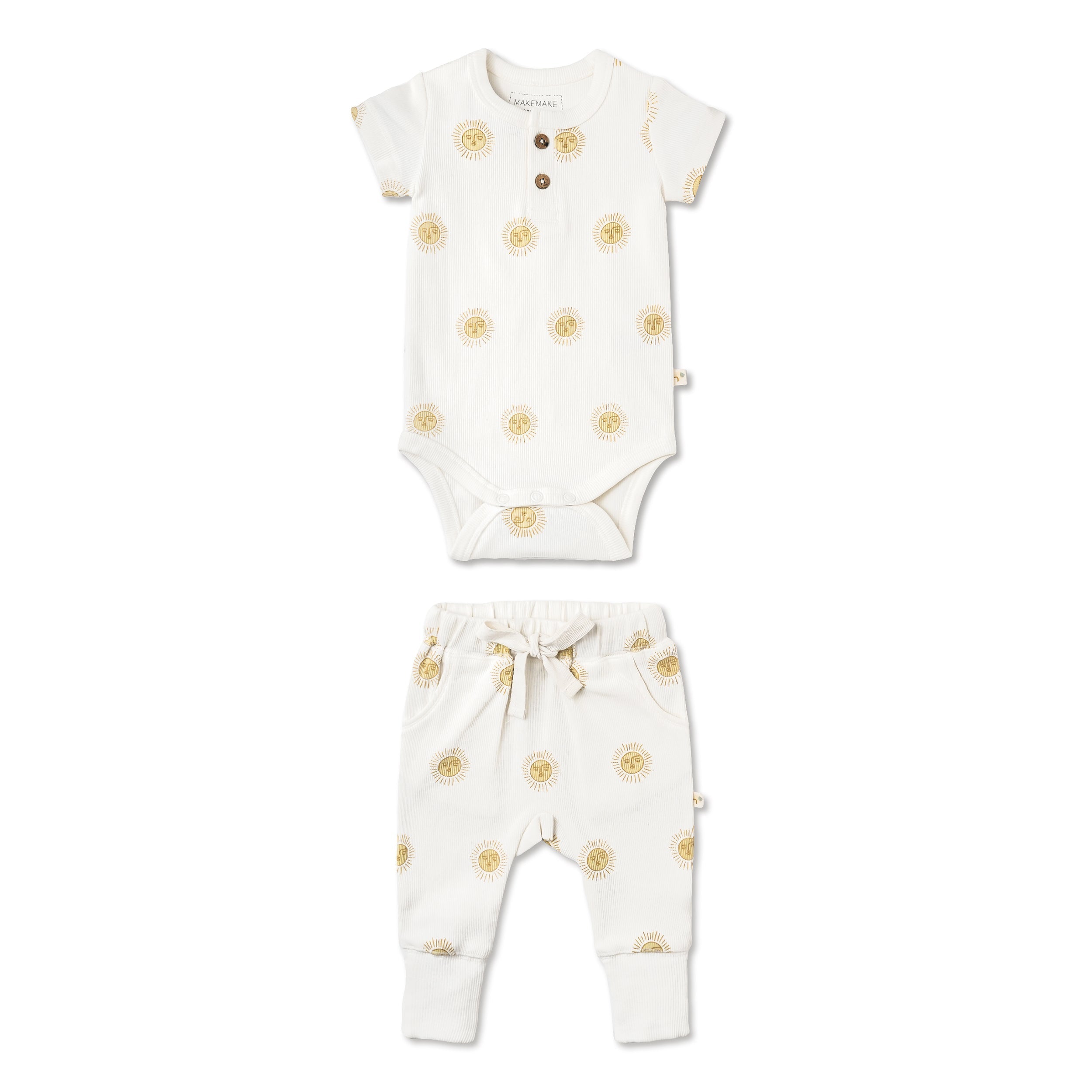 Organic Short Sleeve Romper & Pants Set - Summer Sun