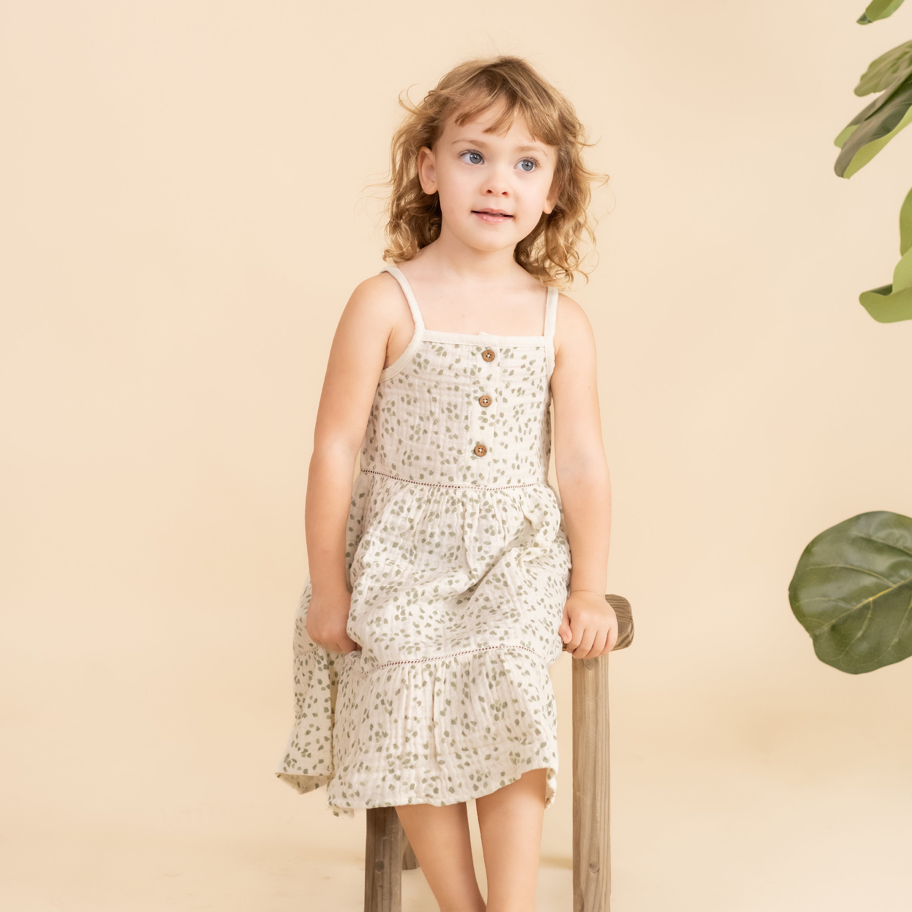 Organic Buttoned Tiered Dress - Petals