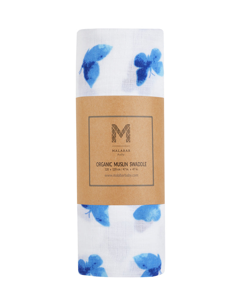 ORGANIC SWADDLE - BLUE BUTTERFLY
