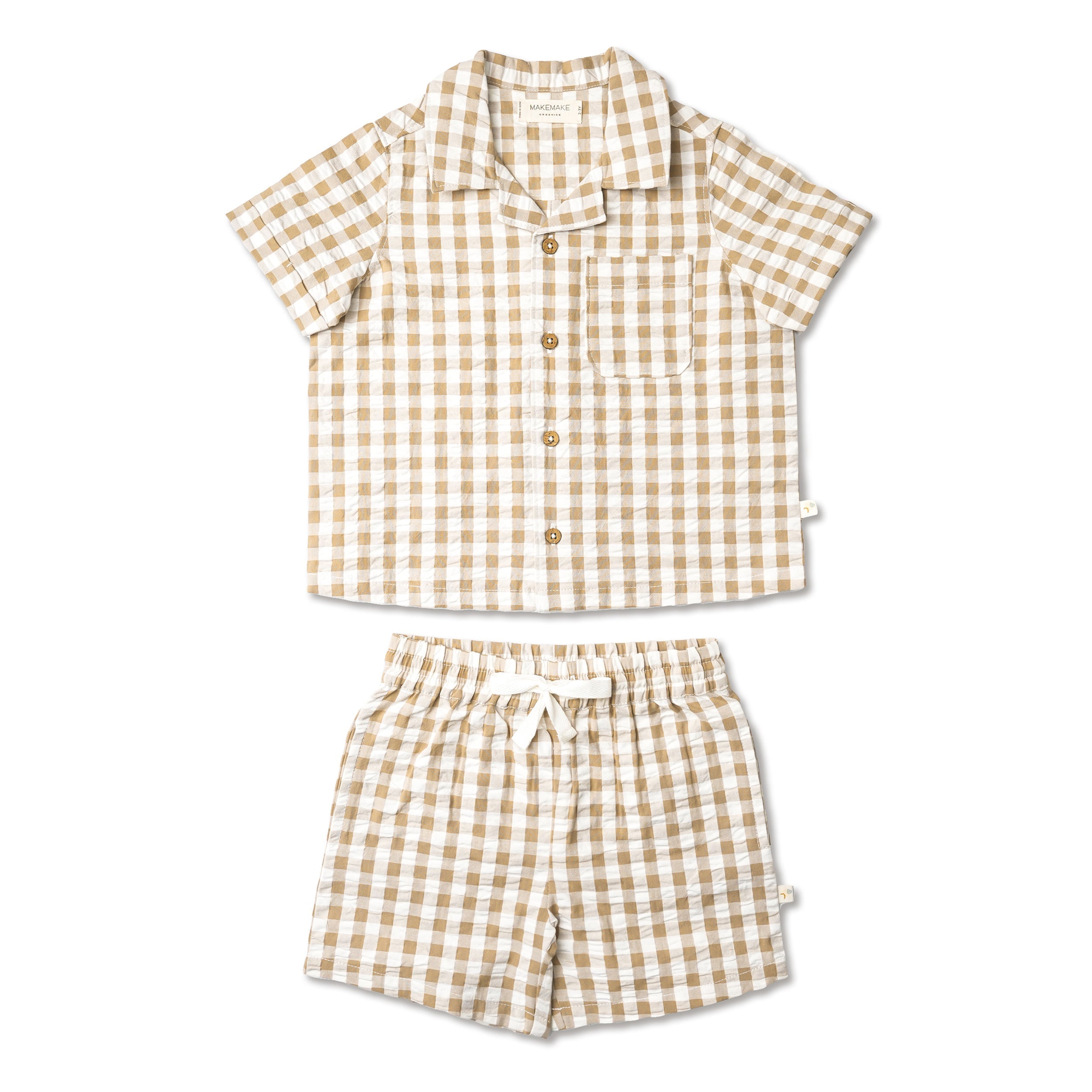 Organic Shirt & Shorts Set - Brown Chequered