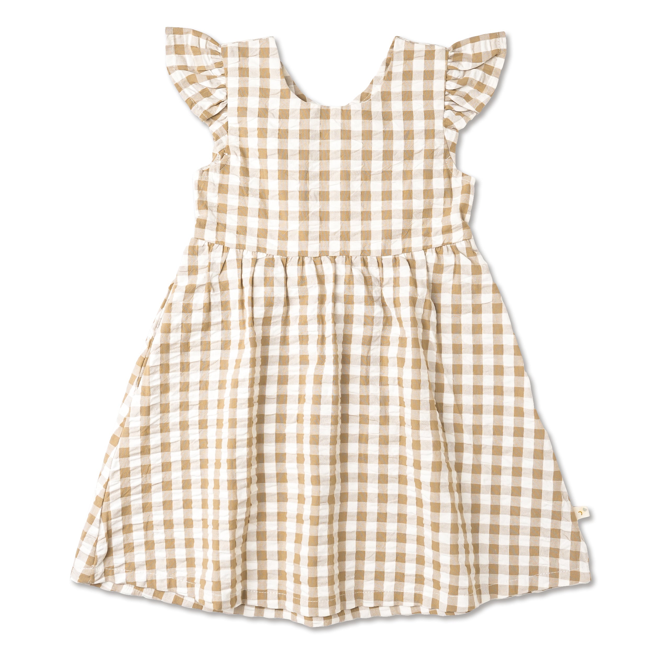Organic Flutter Summer Dress - Brown Chequered