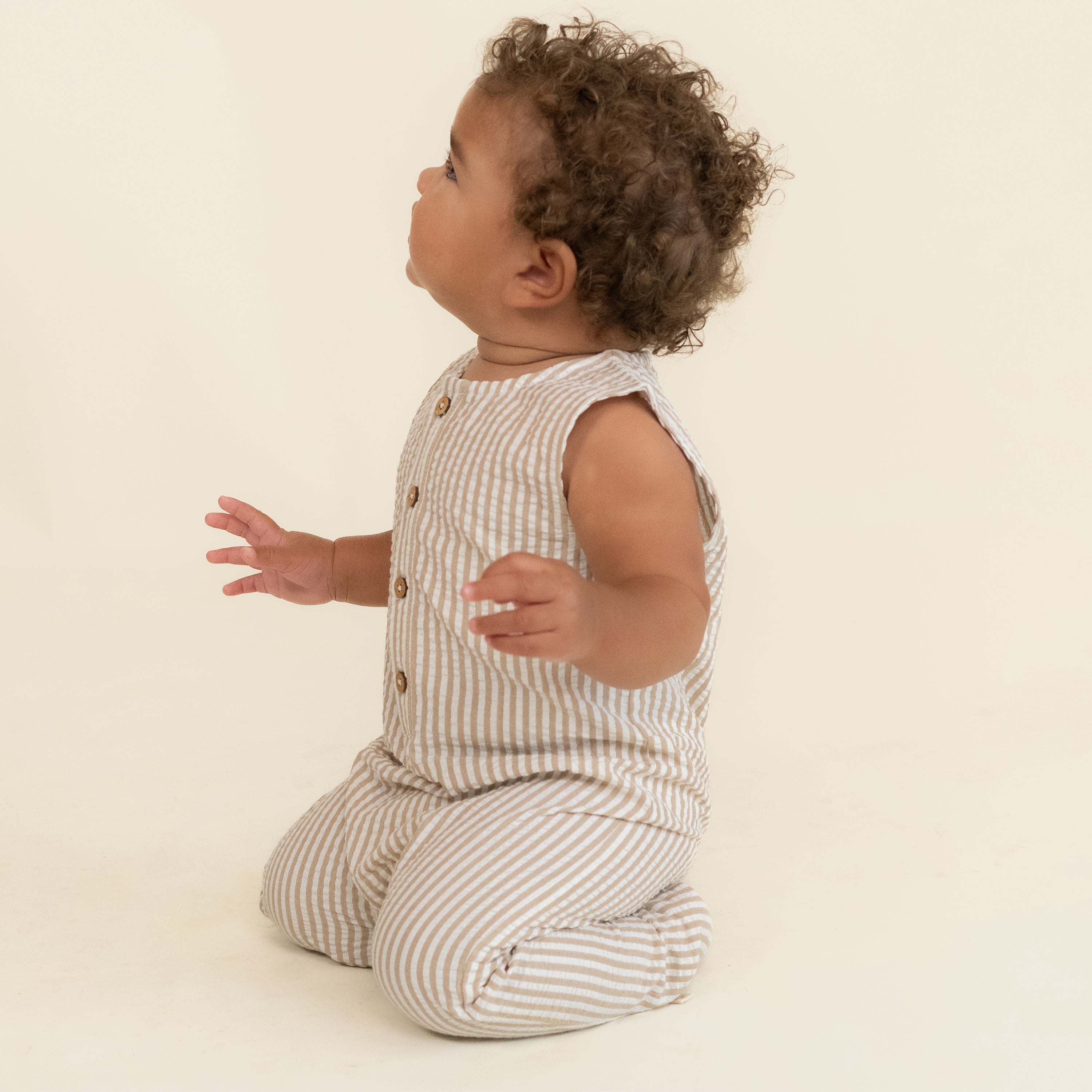 Organic Sleeveless Full Romper - Brown Stripes