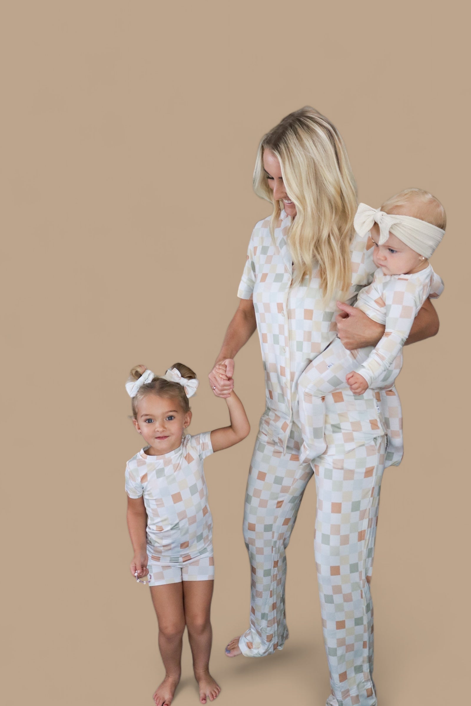 Muted Checkers Dream Bow Hair Clips