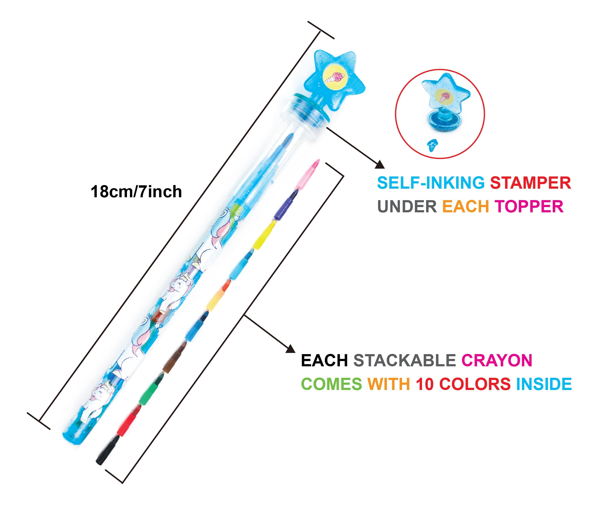 Unicorn Stackable Crayon With Stamper Topper