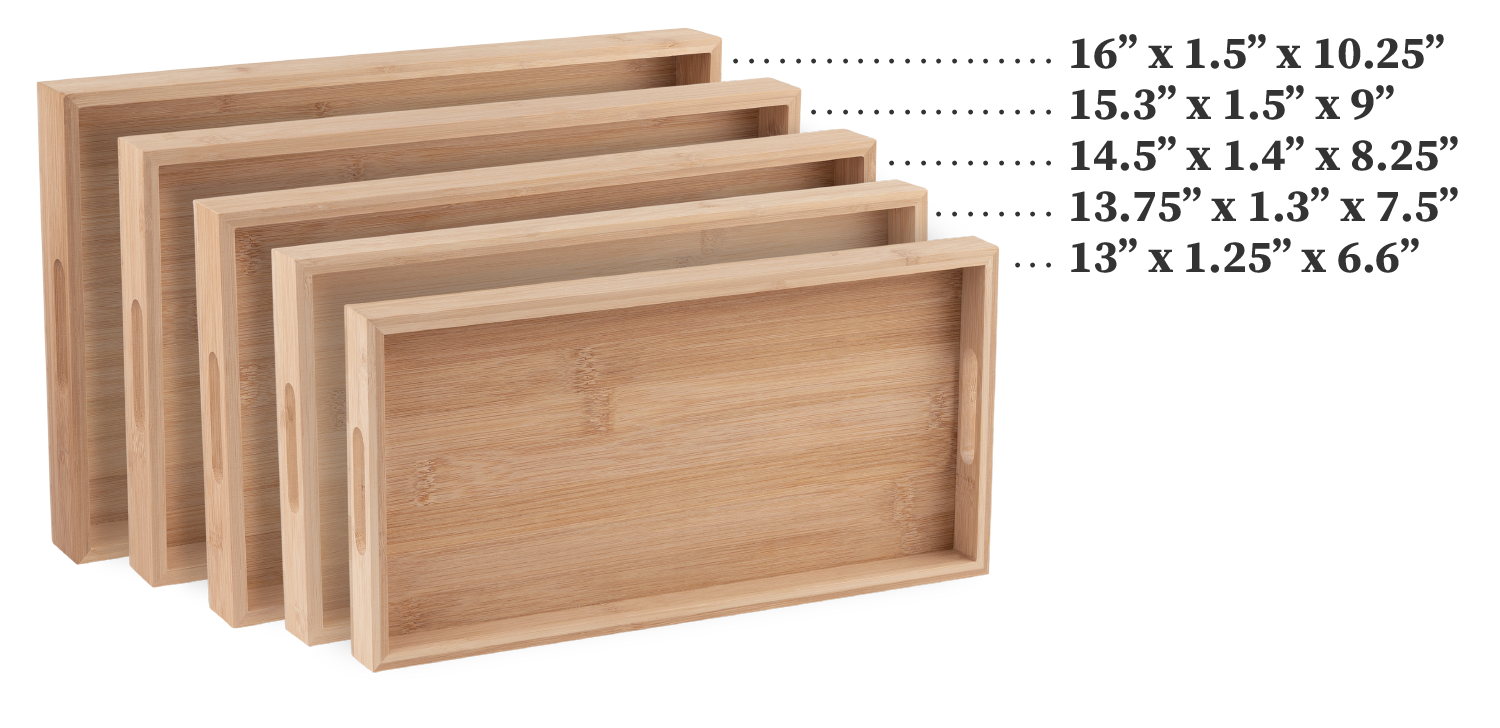 Bamboo Kitchen Serving Tray Eco Friendly Wooden Serving Trays For Meat, Vegetables, Cheese And Charcuterie Board 5 Pack