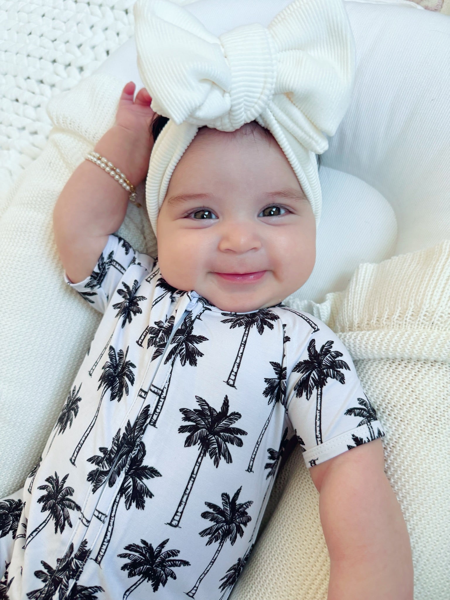 Bamboo Shorty Romper | Palm Style White