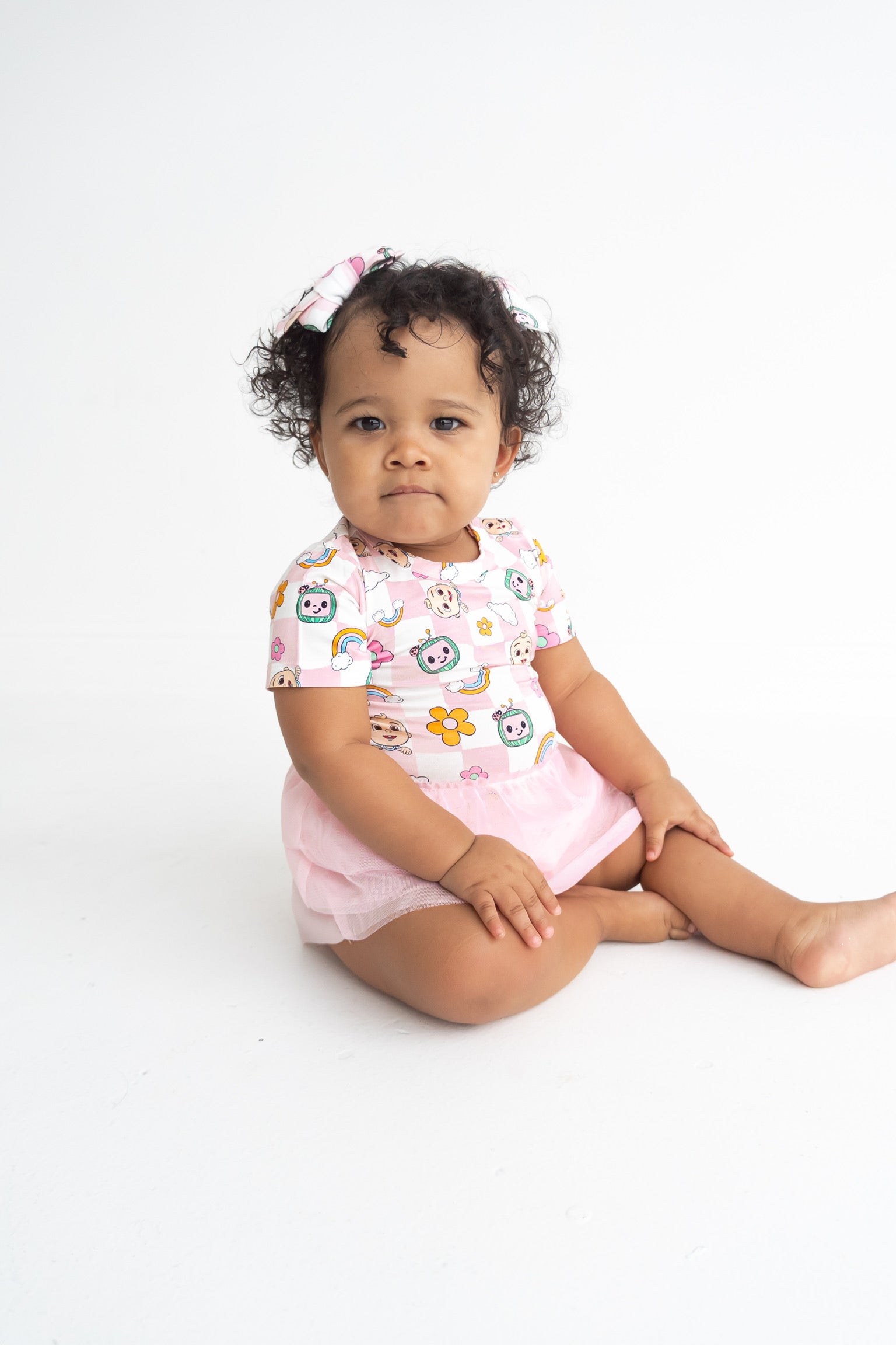 Dream Big Little Co X Cocomelon Jj Rainbow Checkers Dream Tutu Short Sleeve Bodysuit Dress