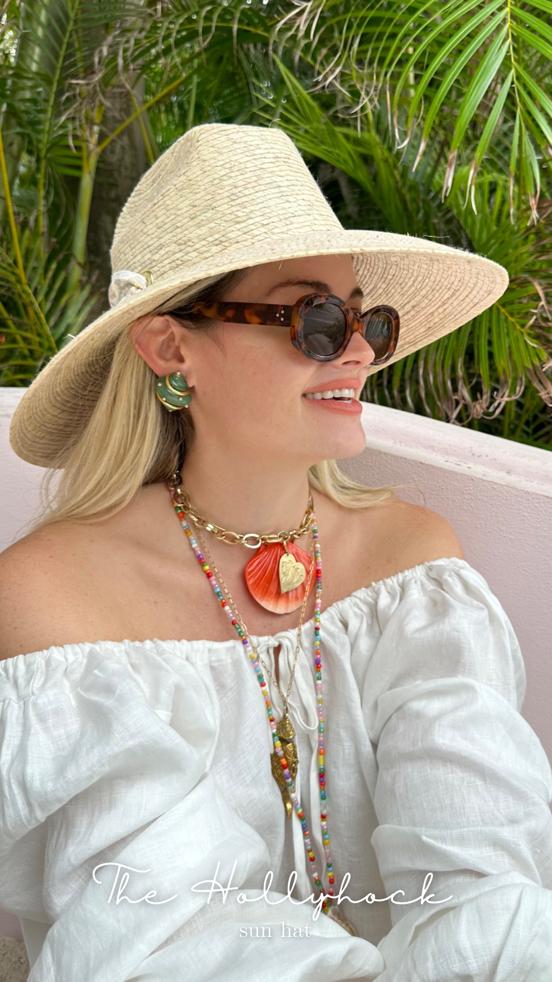 Hollyhock Sun Hat - Vintage Azure Garden Rose Long Ribbon