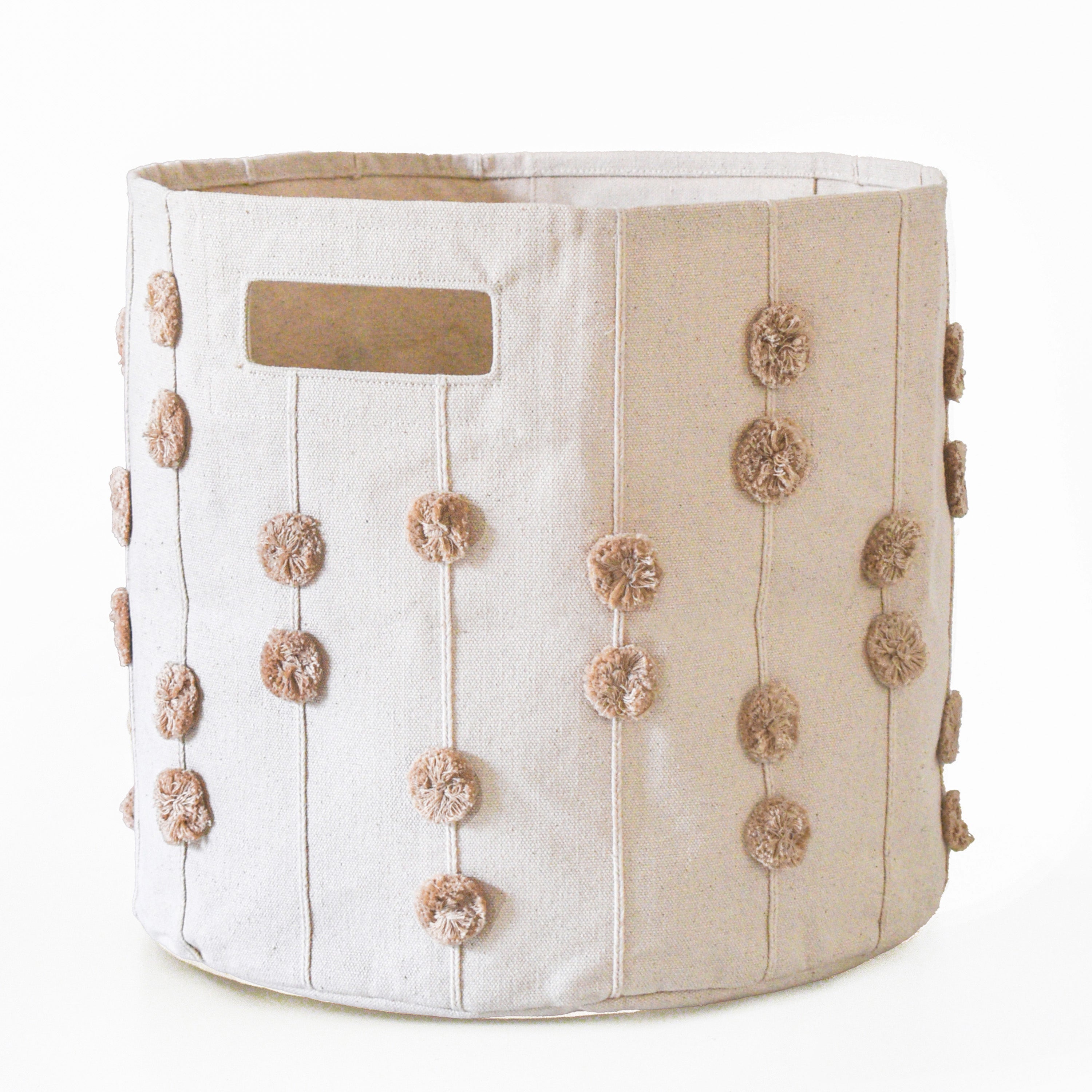 Handmade Canvas Storage Basket Pom Pom - Taupe