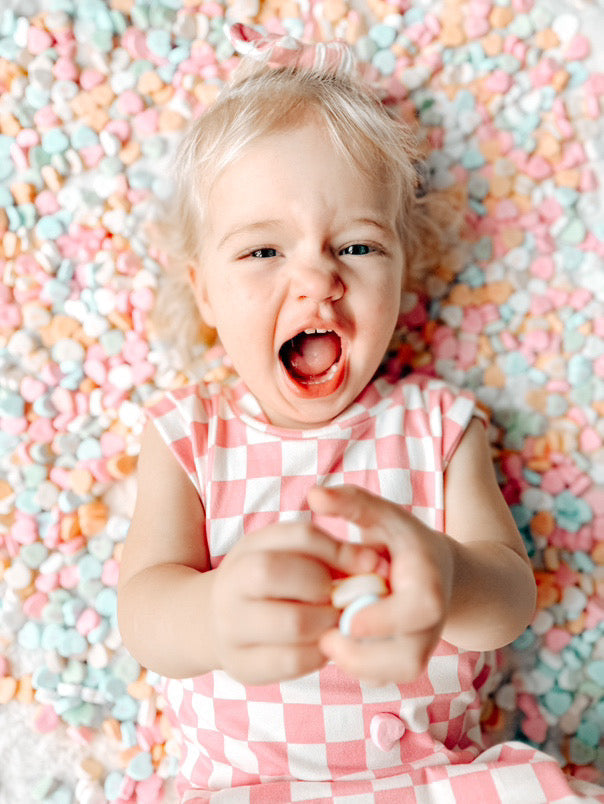 Pink Retro Checkered Harem Romper