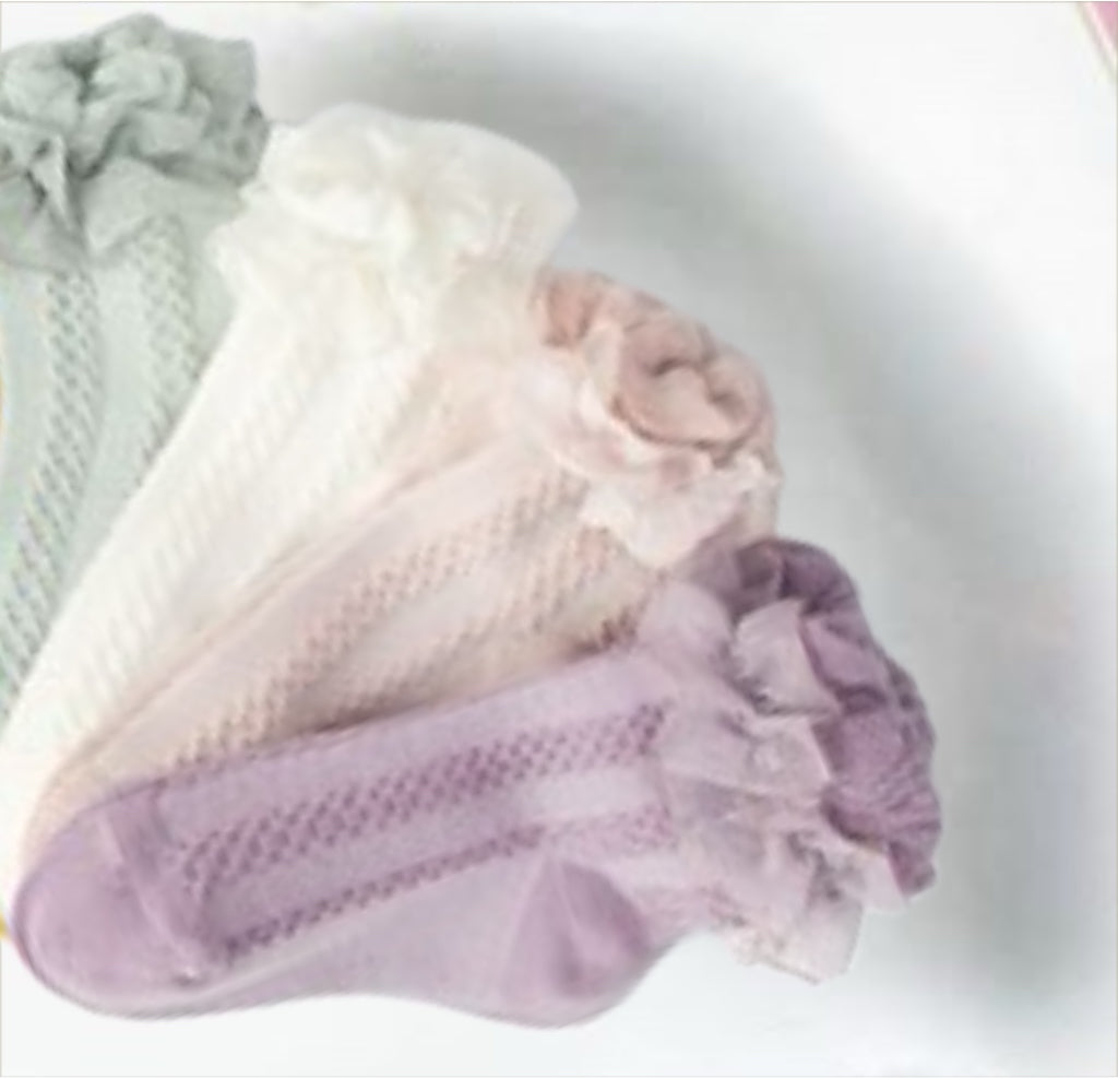 🌸link Organza Lace Short Socks - 4 Pairs