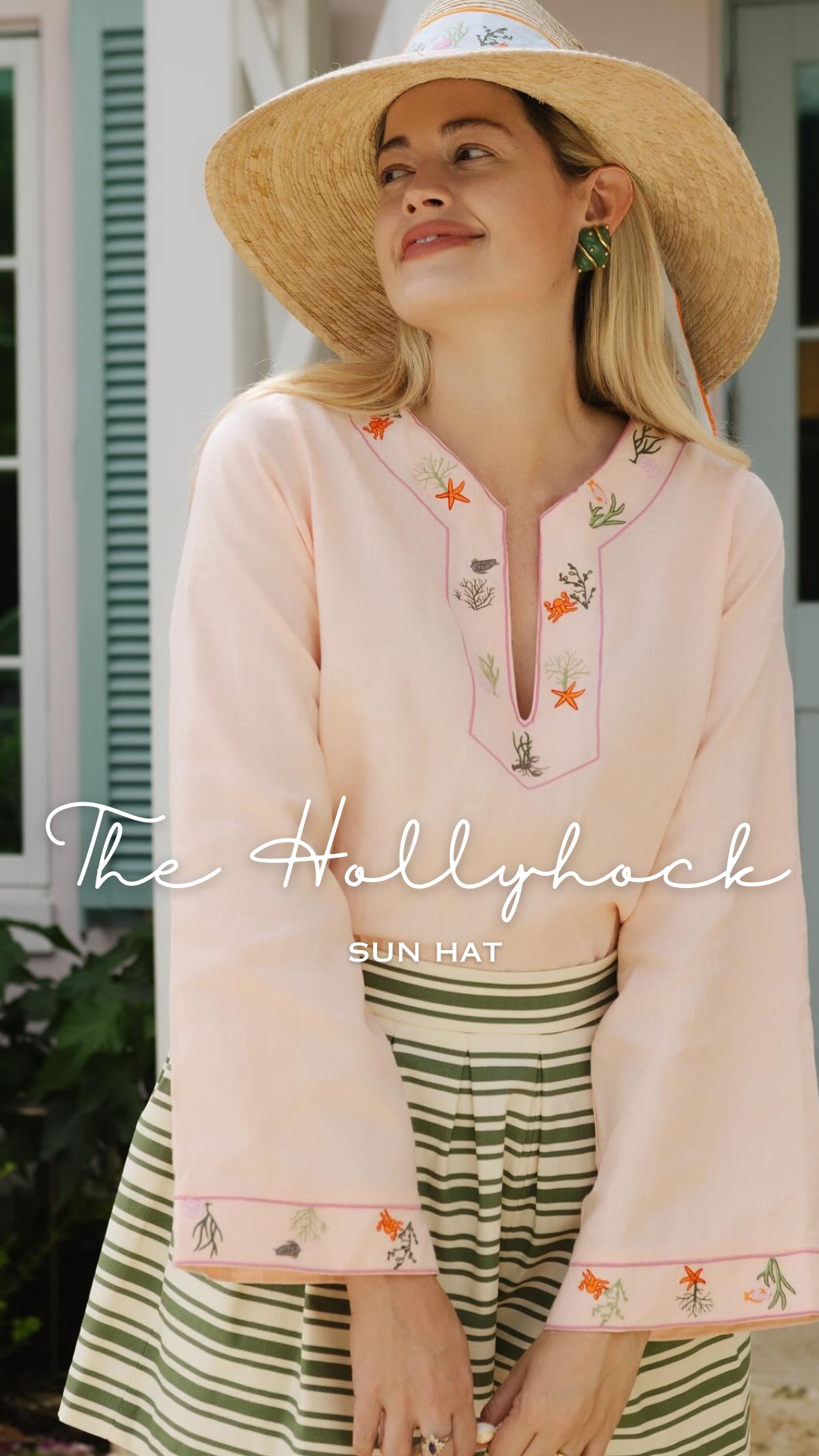 Hollyhock Sun Hat - Long Olive Green Grosgrain Ribbon