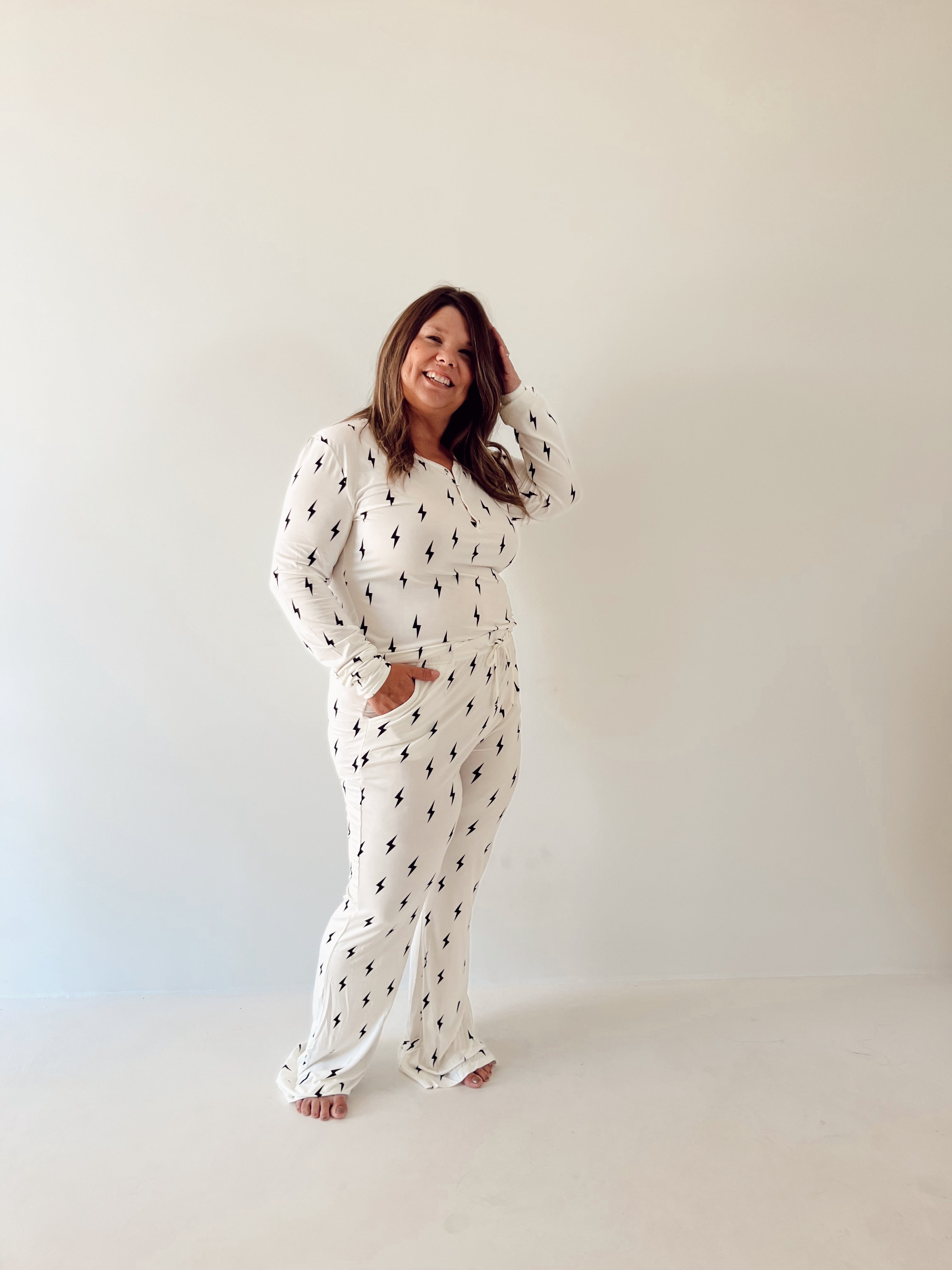 Women's Bamboo Pajama | White & Black Lightning Bolt