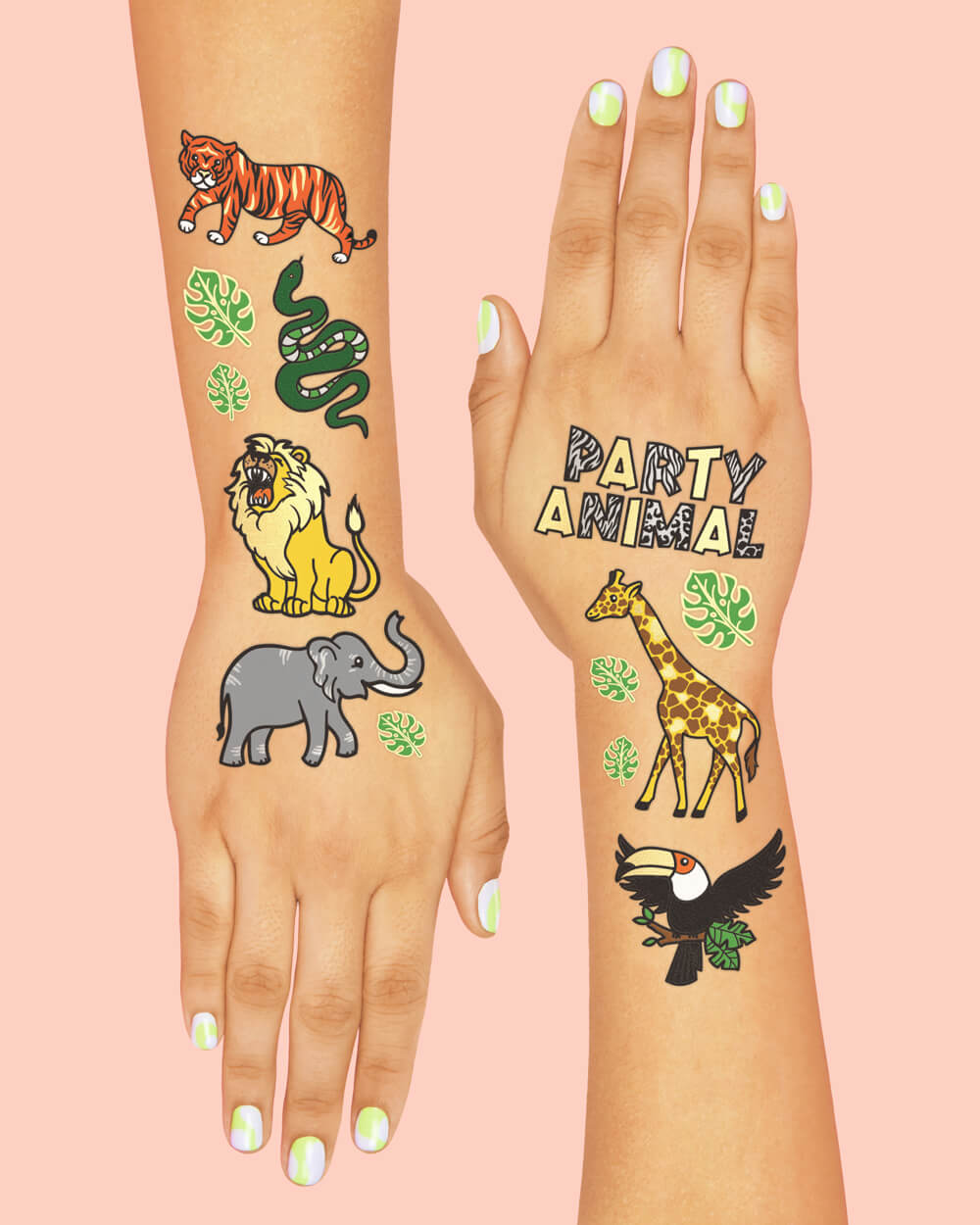 Party Animal Tats - 30 Foil Temporary Tattoos
