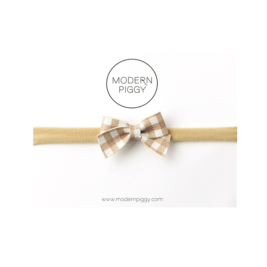 Mauve Gingham | Leather Baby Bow