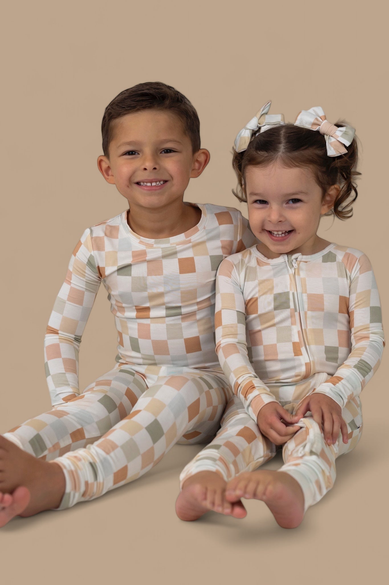 Muted Checkers Dream Bow Hair Clips