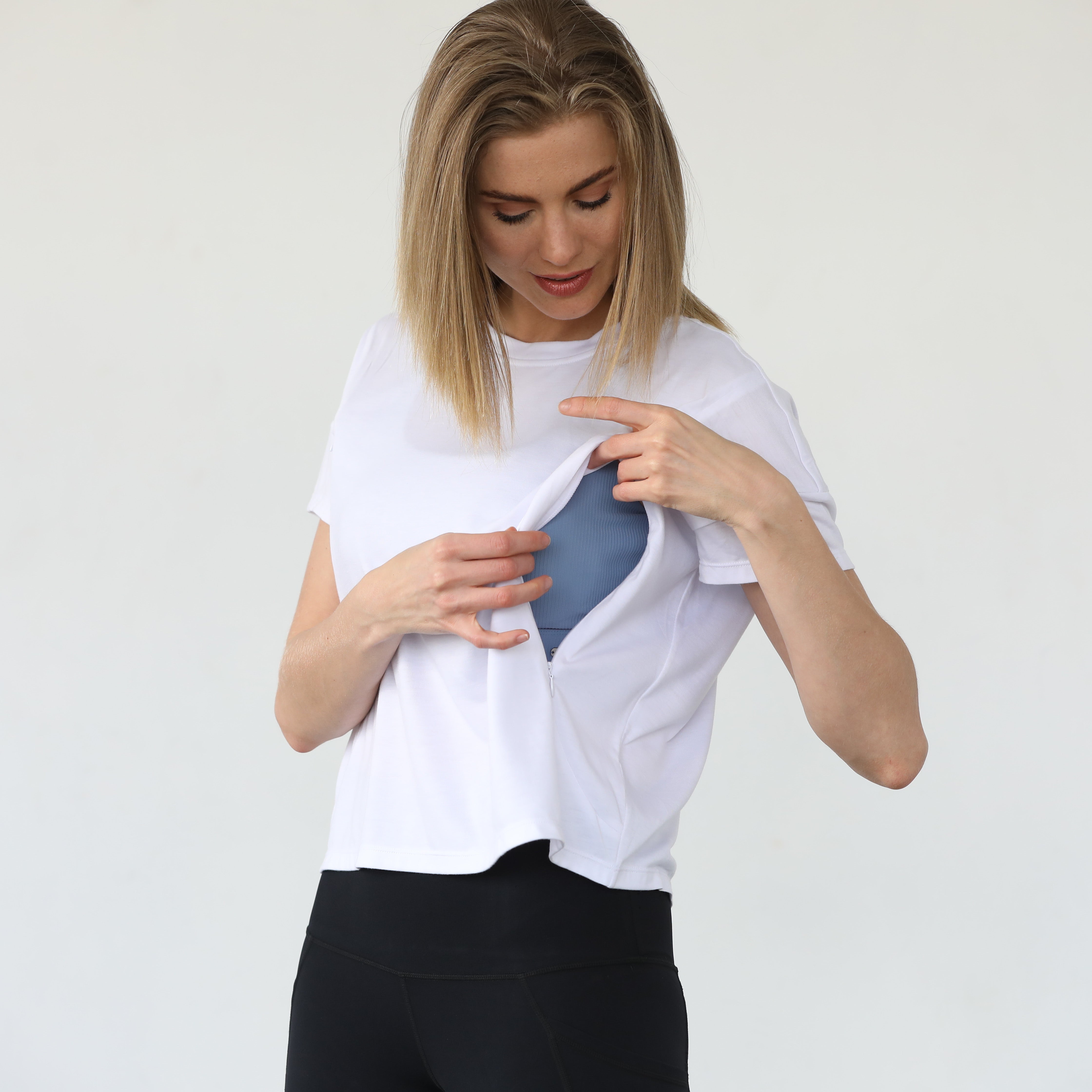 Abigail Short Sleeve Nursing T-shirt (blanc)