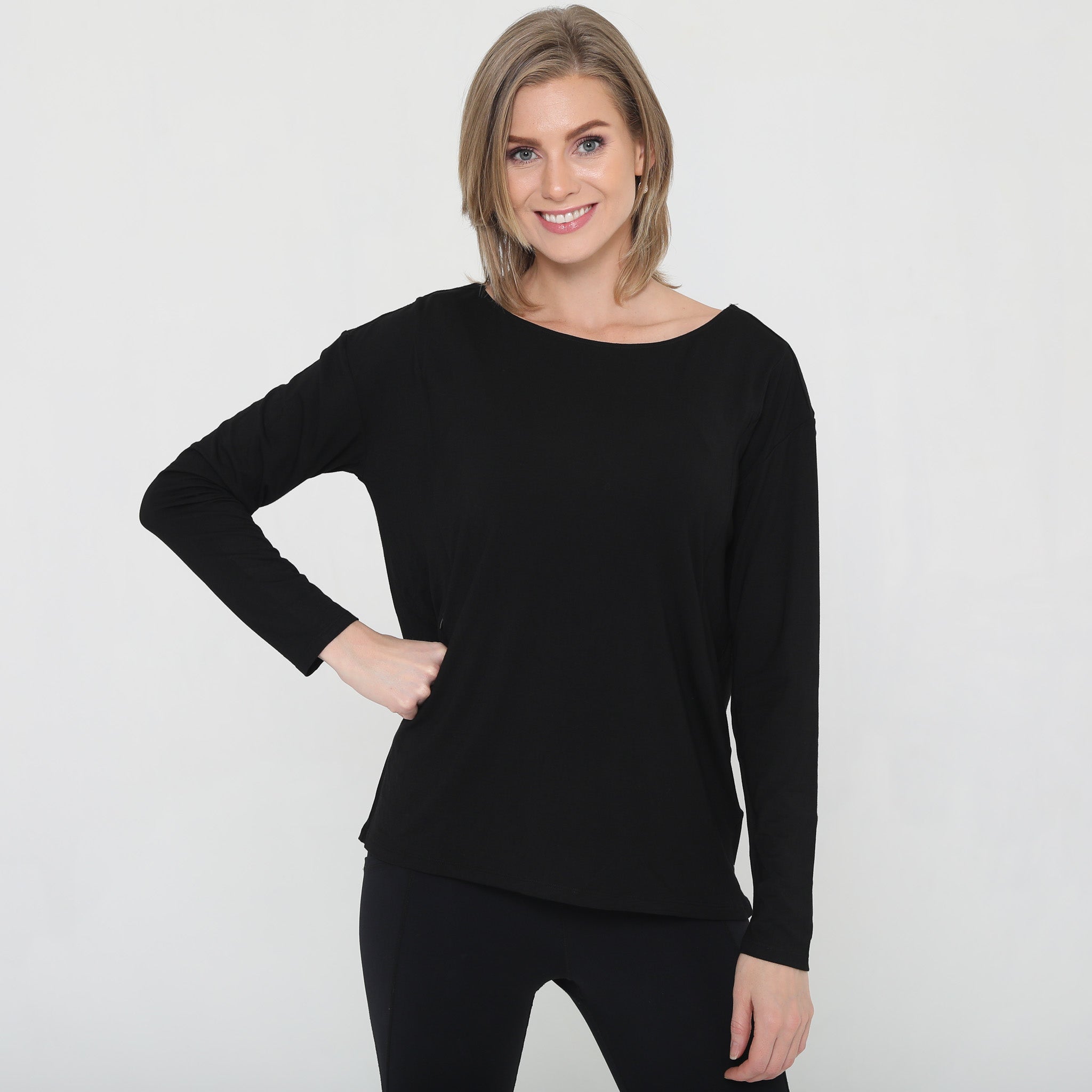 Hazel Open Back Long Sleeve Nursing Top (noir)