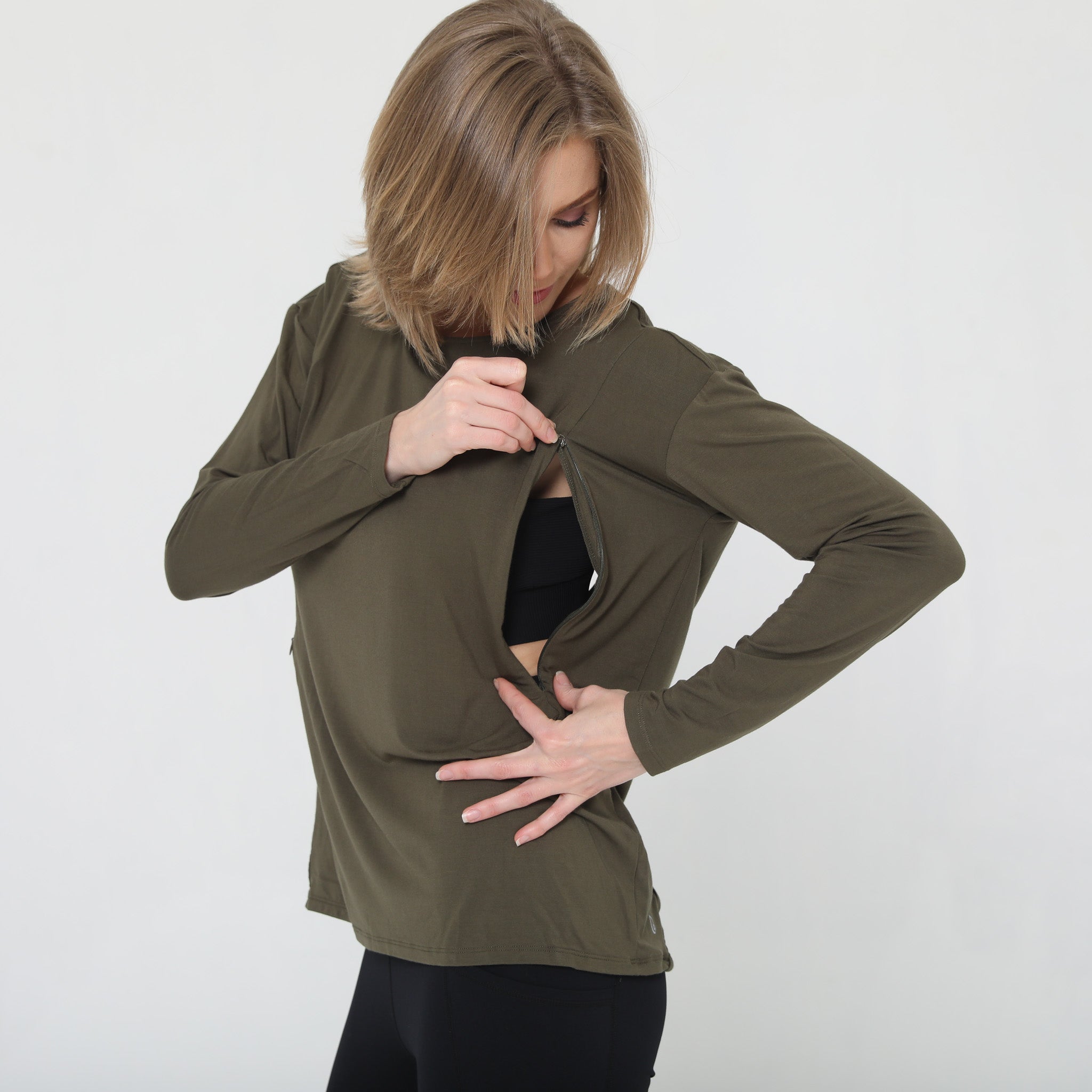 Hazel Open Back Long Sleeve Nursing Top (cactus)