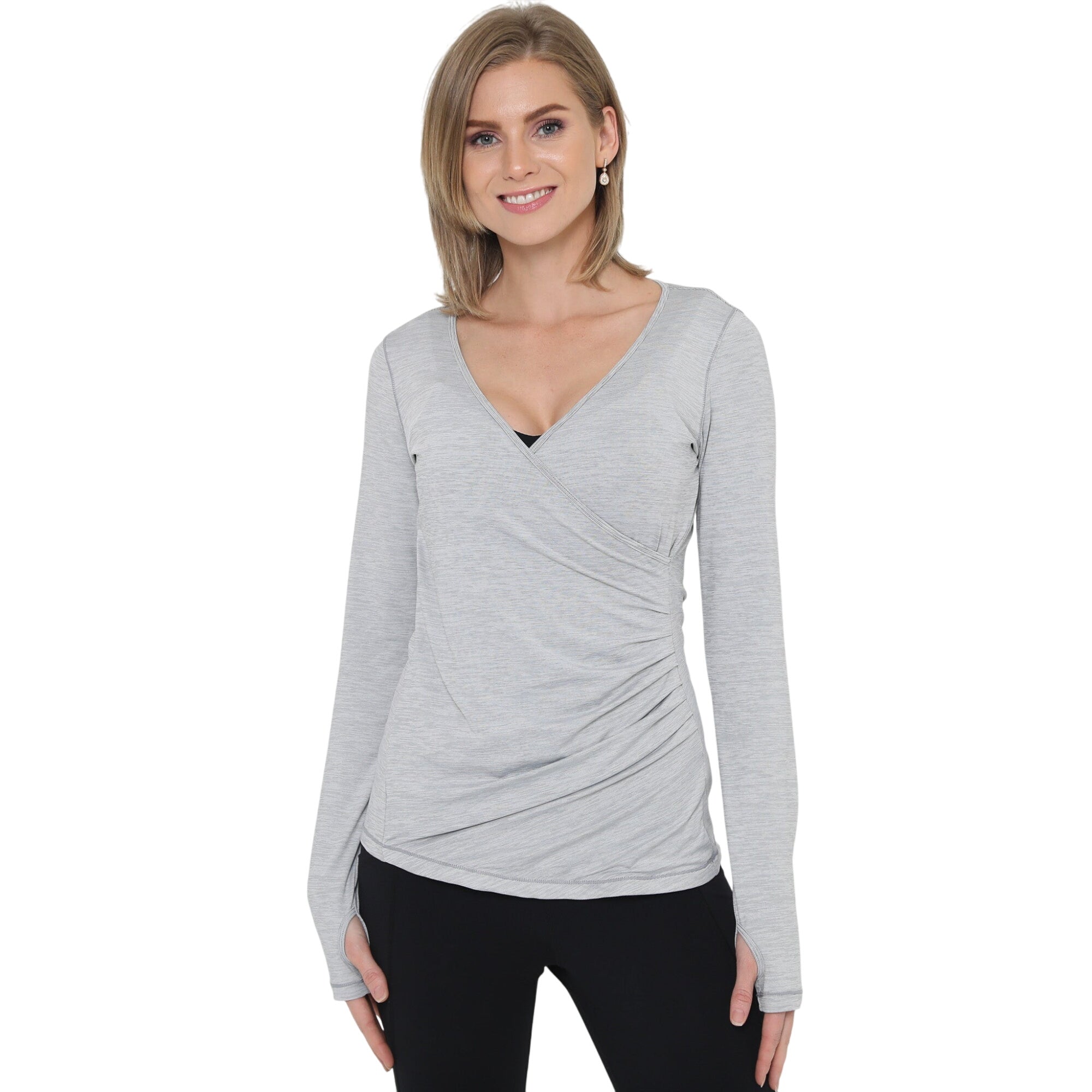 Olivia During & After Crossover Layering Long Sleeve Top (space Grey)