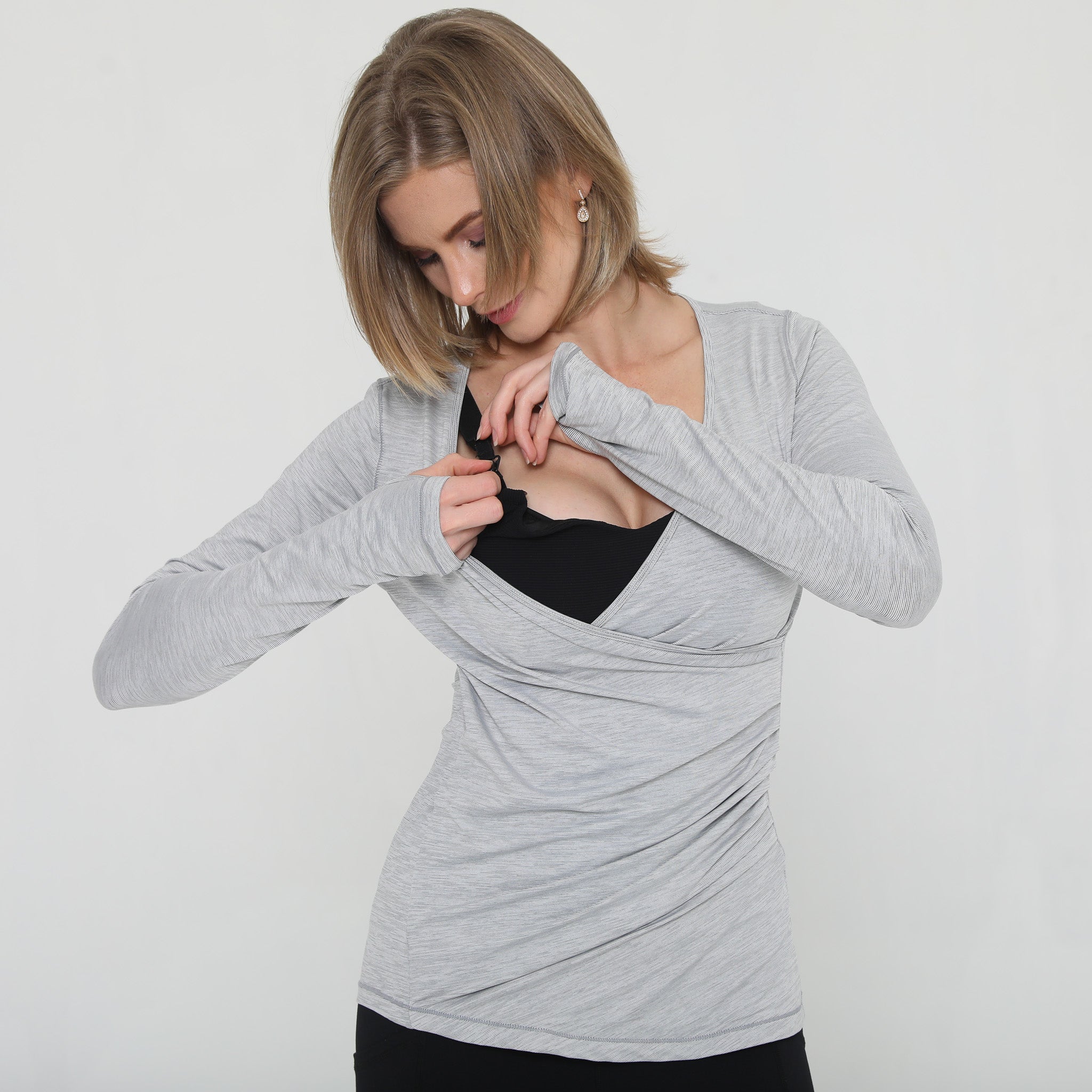 Olivia During & After Crossover Layering Long Sleeve Top (space Grey)