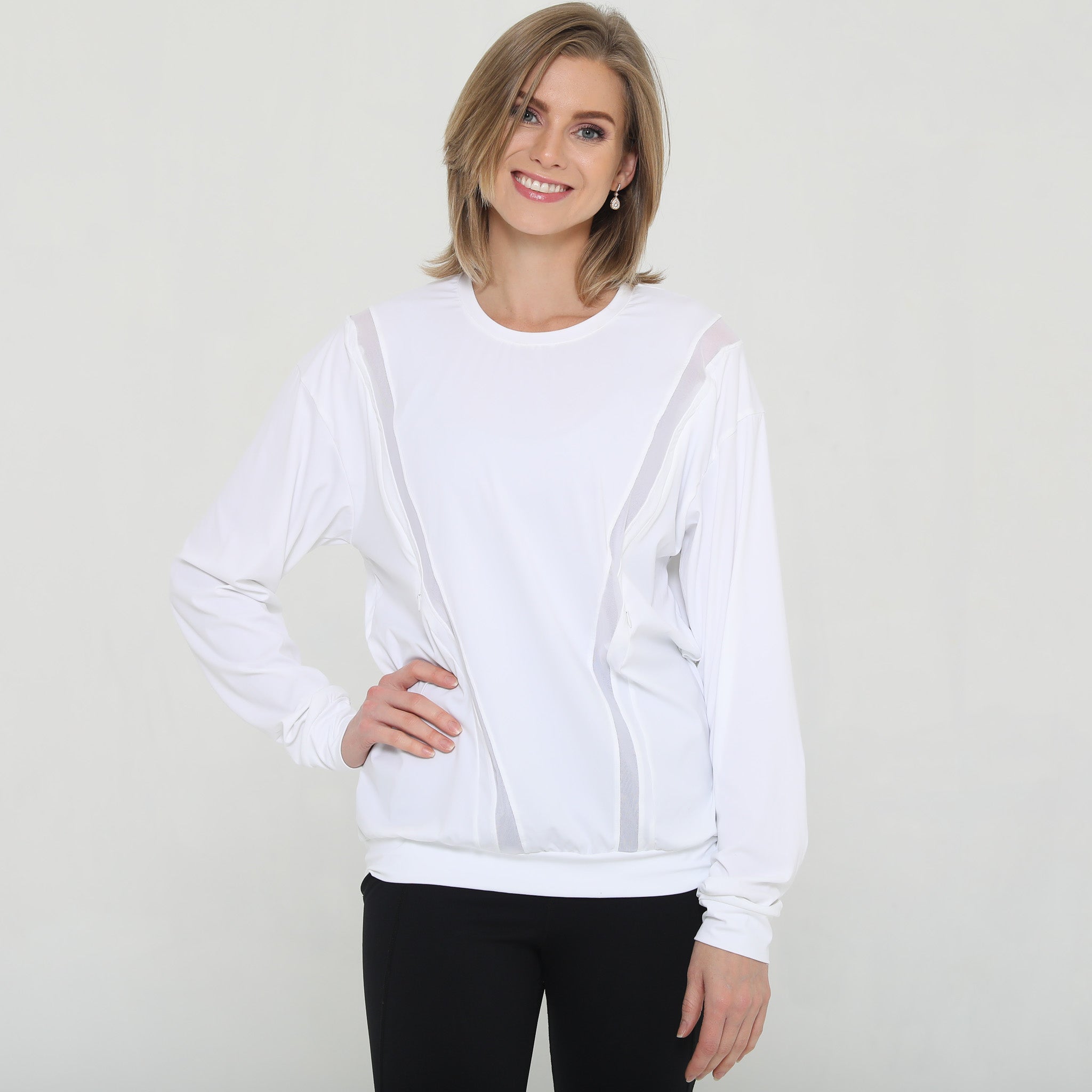 Ivy Mesh Long Sleeve Nursing Top (blanc)