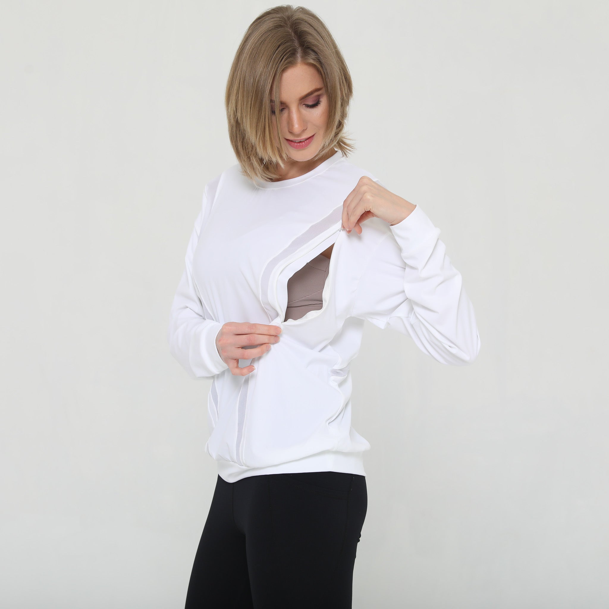 Ivy Mesh Long Sleeve Nursing Top (blanc)