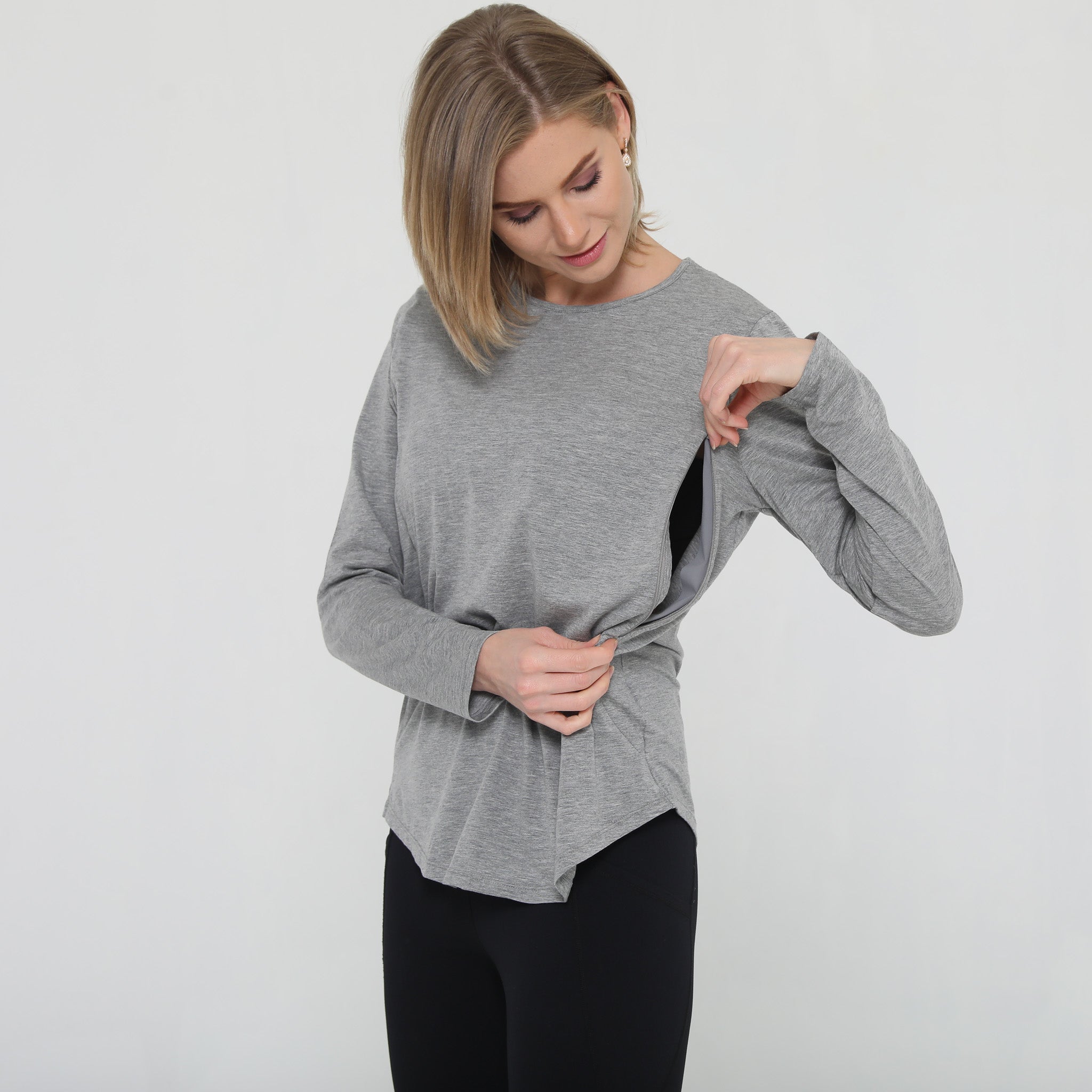 Harper Cross Back Long Sleeve Nursing Top (heather Grey)