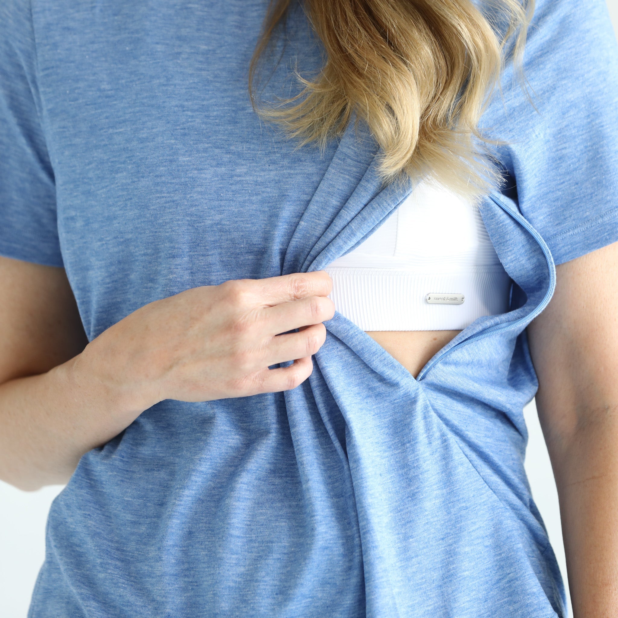 Harper Cross Back Short Sleeve Nursing Tee (pacific Blue)