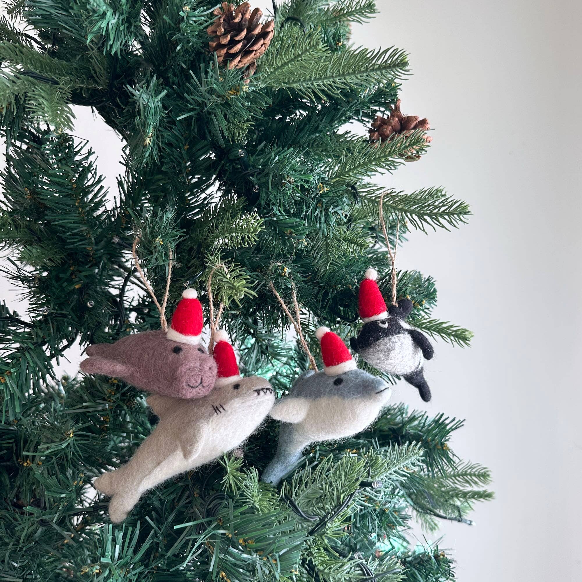 Felt Ornament - Orca With Christmas Hat