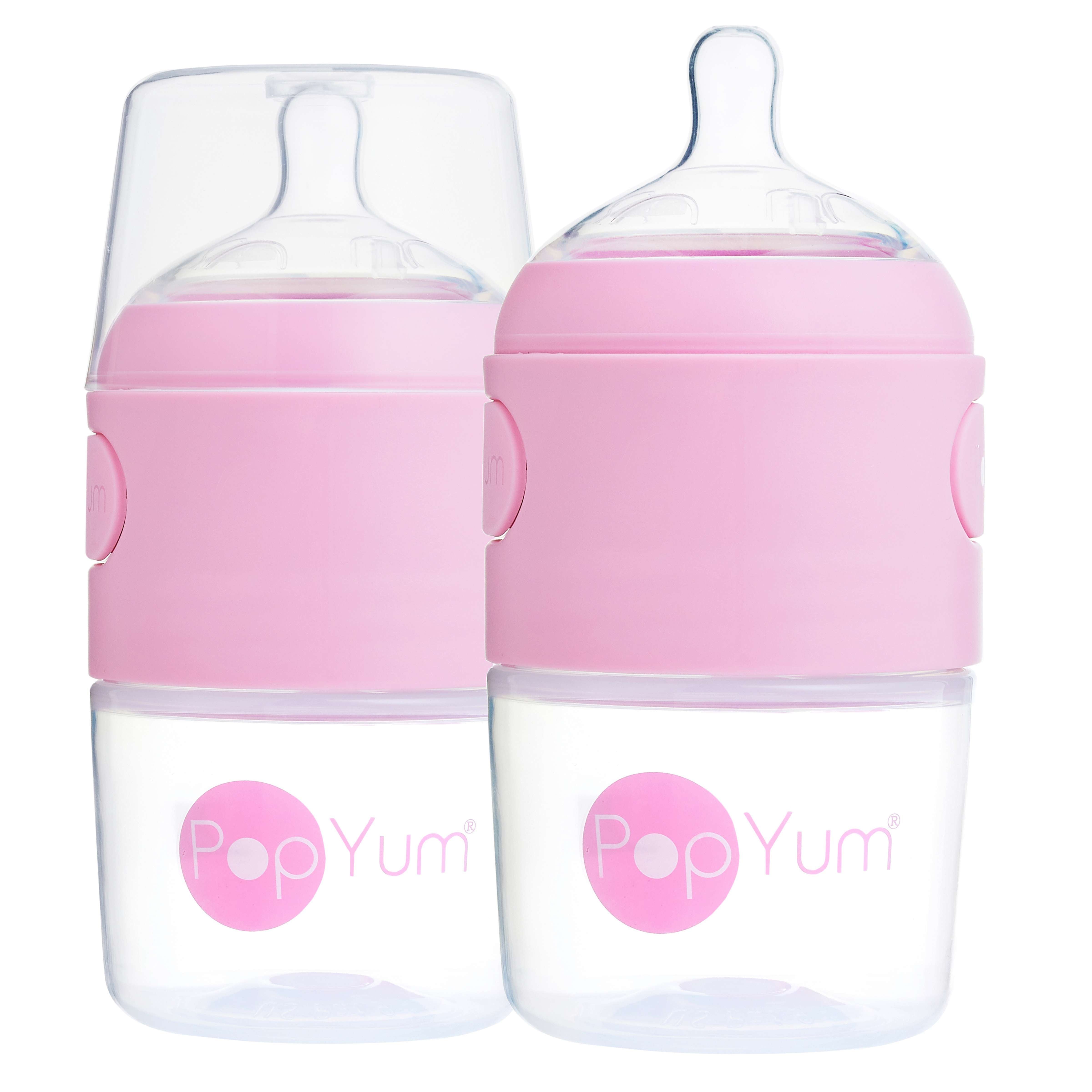 Popyum 5oz Anti-colic Baby Bottle For Breast And Formula Feeding, 2-pack, Pink, #1 Slow Flow Nipples