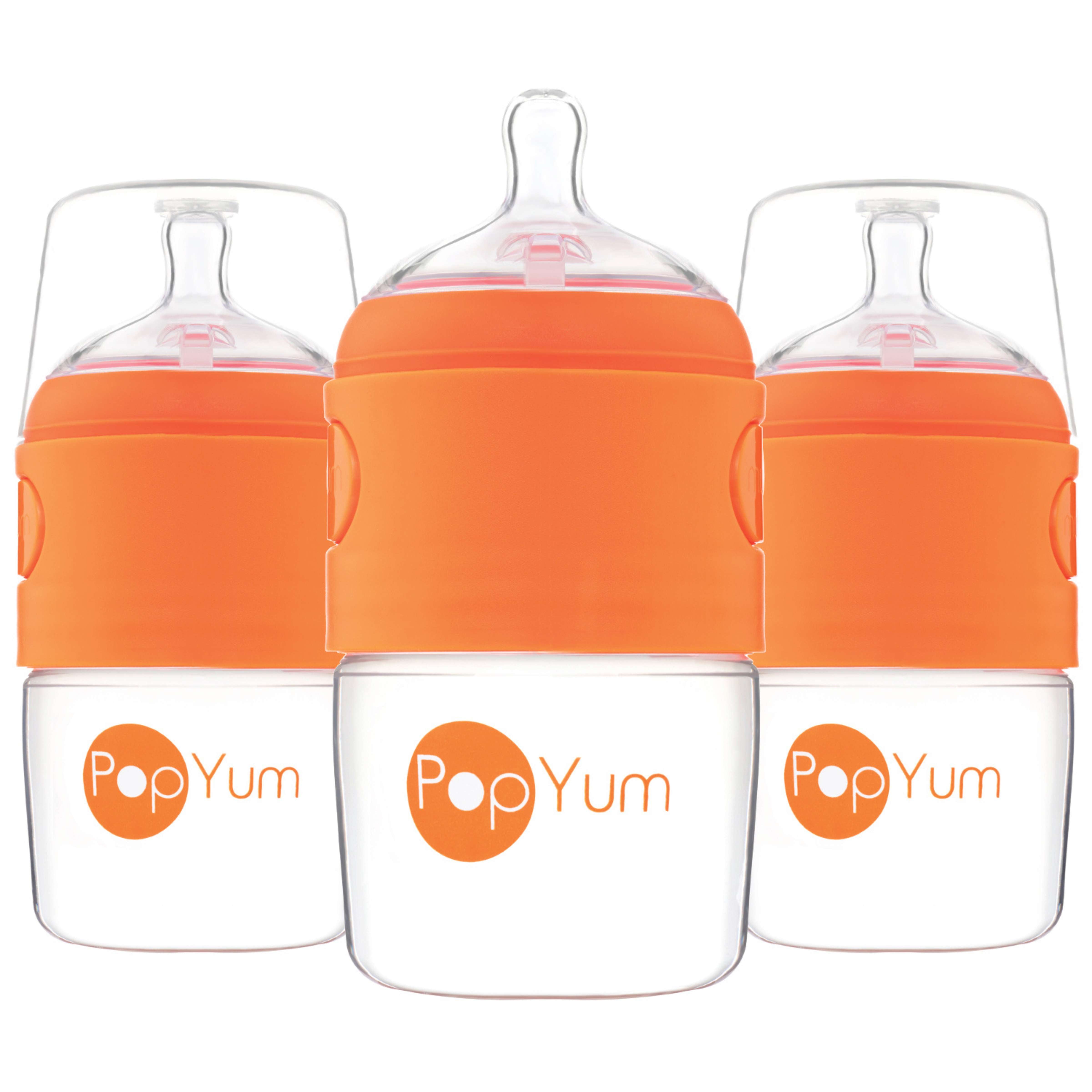 Popyum 5oz Anti-colic Baby Bottle For Breast And Formula Feeding, 3-pack, Orange, #1 Slow Flow Nipples