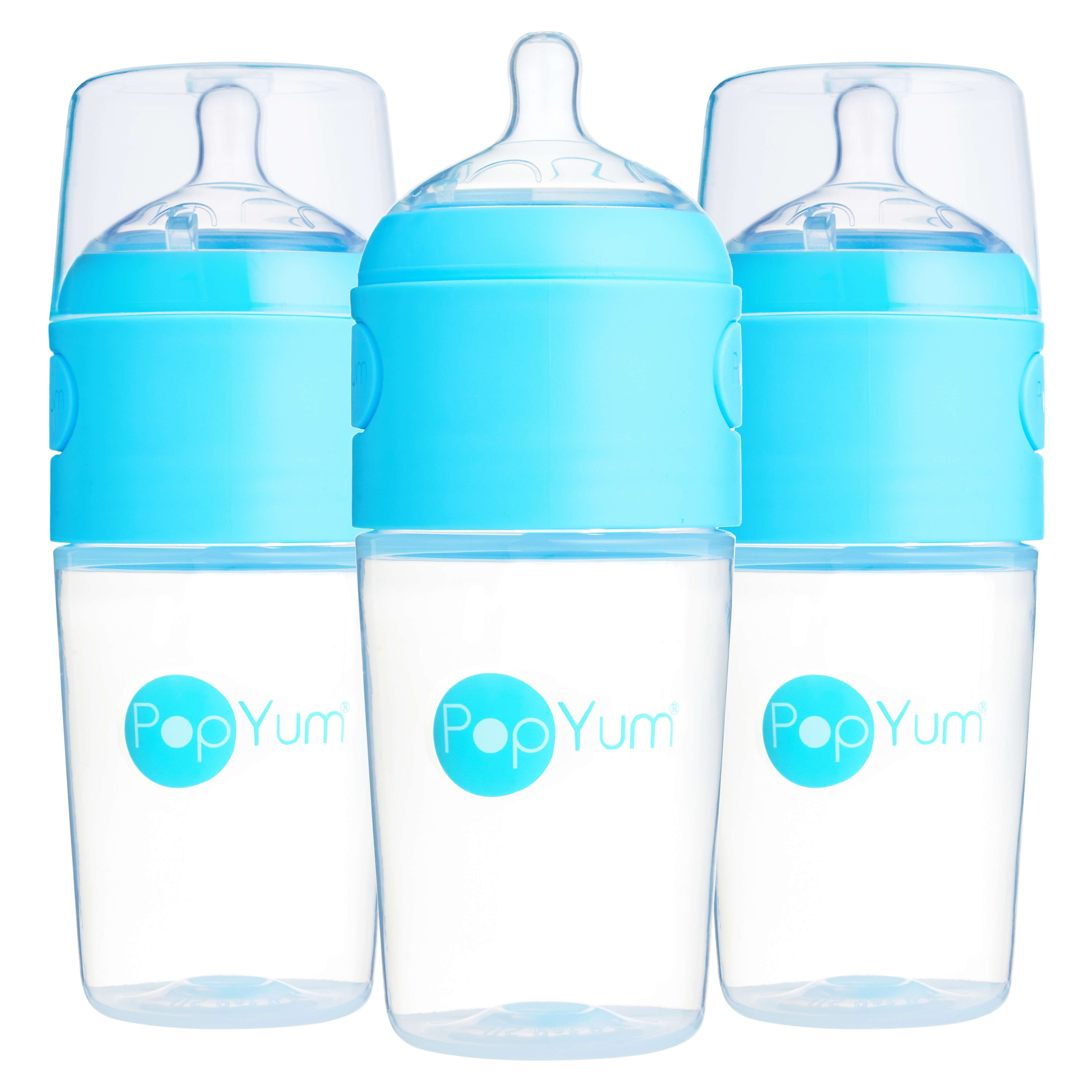 Popyum 9oz Anti-colic Baby Bottle For For Breast And Formula Feeding, 3-pack, Blue, #2 Medium Flow Nipples