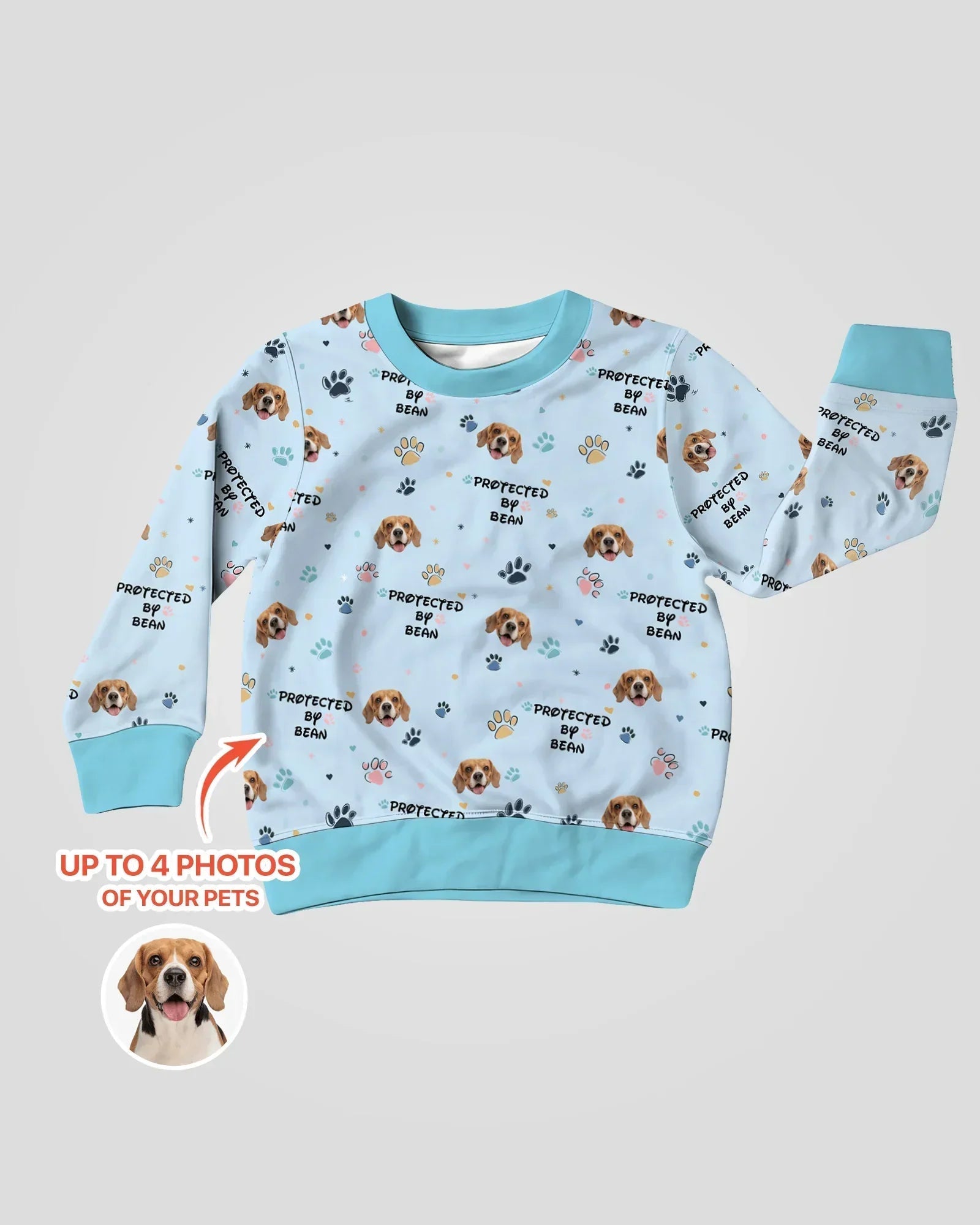 Custom Dog Photo Pattern "protected By" Bamboo Crewneck Sweatshirt
