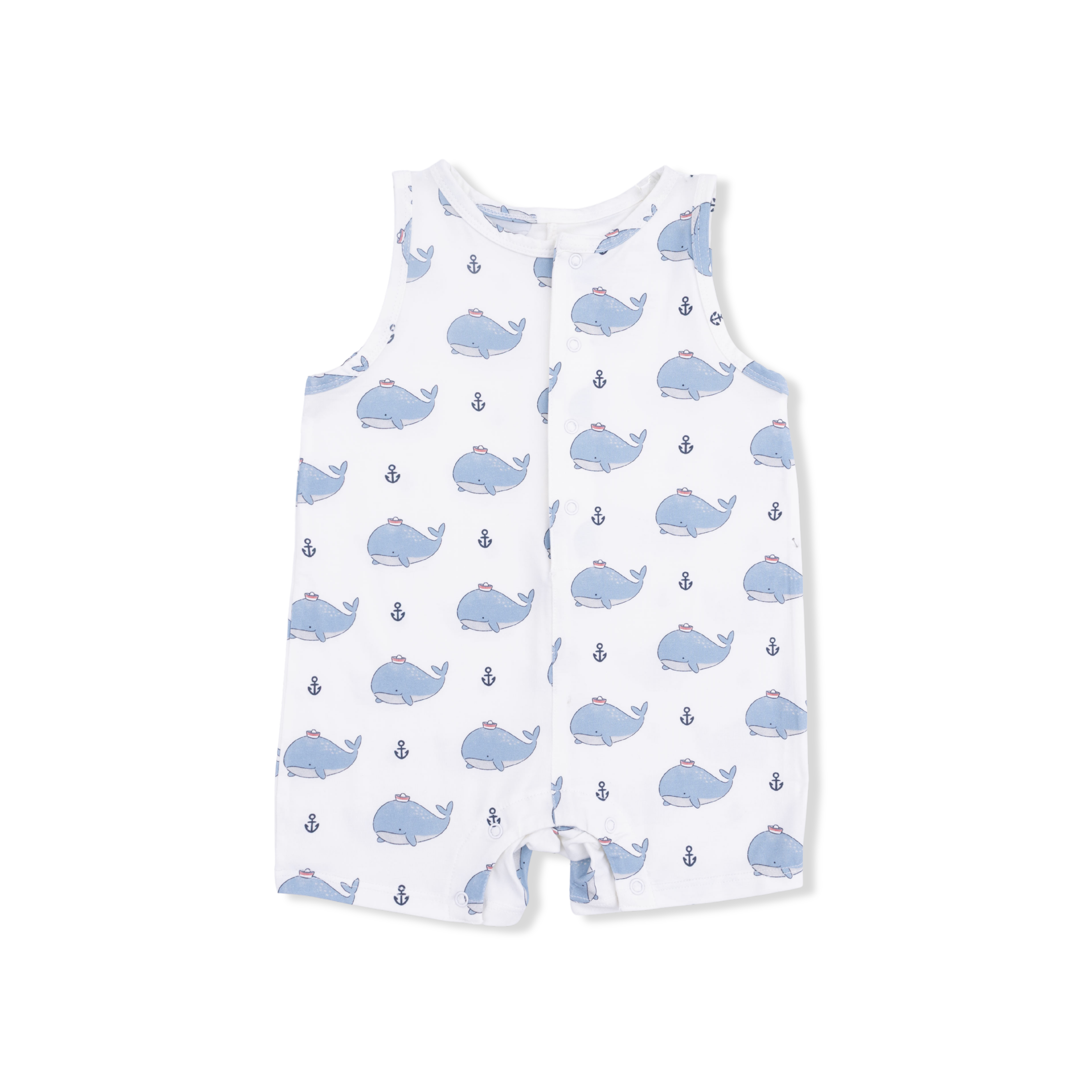 Bubbly Sailor Whales Blue - Sleeveless Shortie Romper