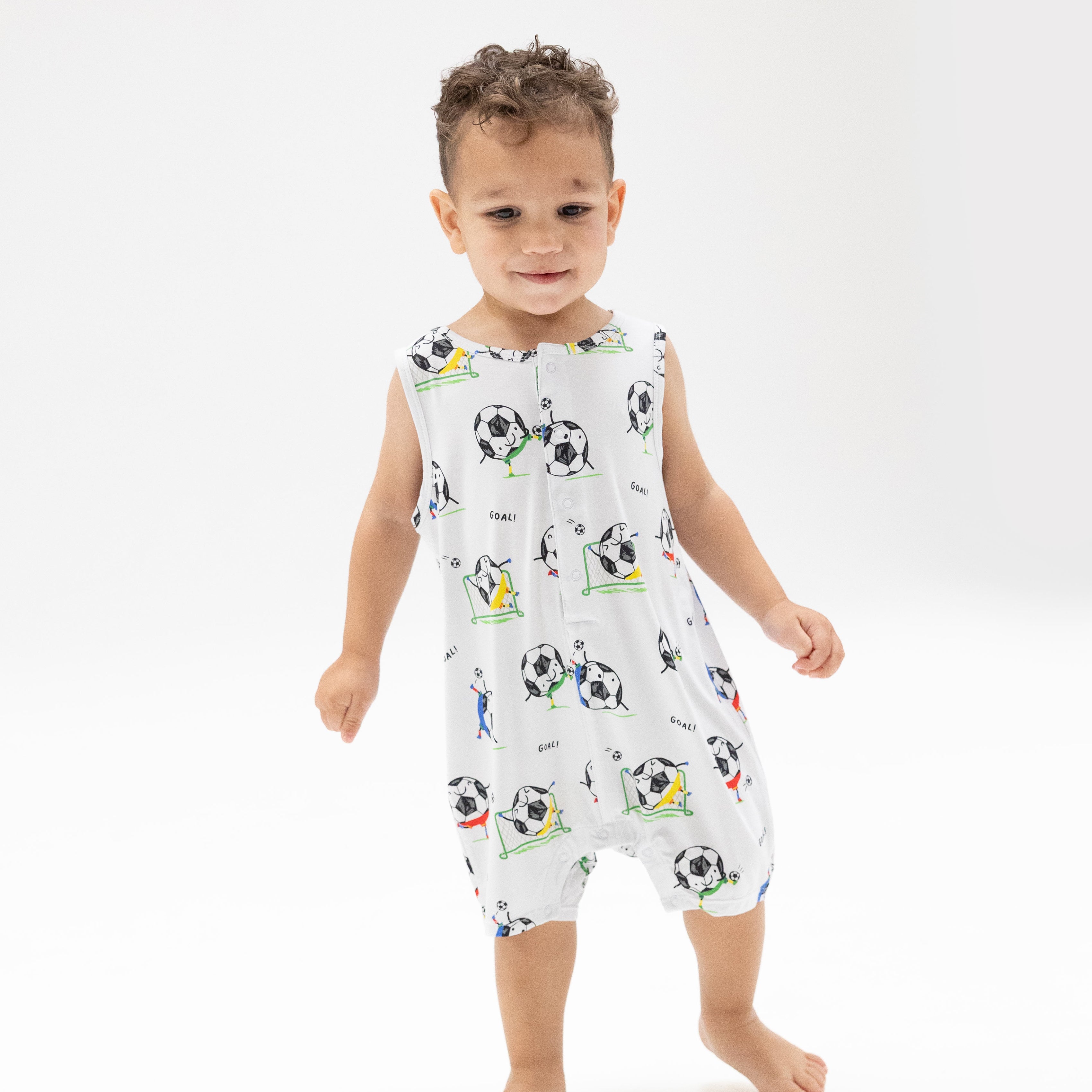 Soccer Balls Playing Soccer Blue - Sleeveless Shortie Romper