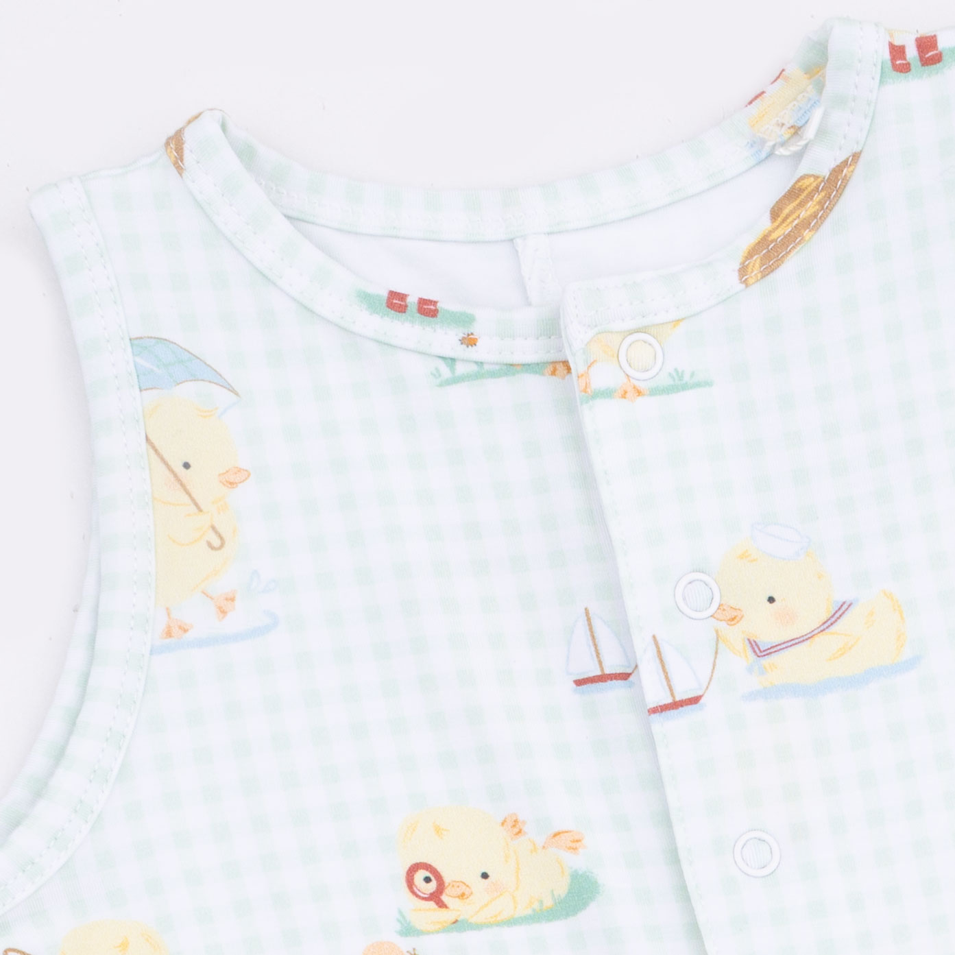Vintage Spring Ducklings Green - Sleeveless Shortie Romper