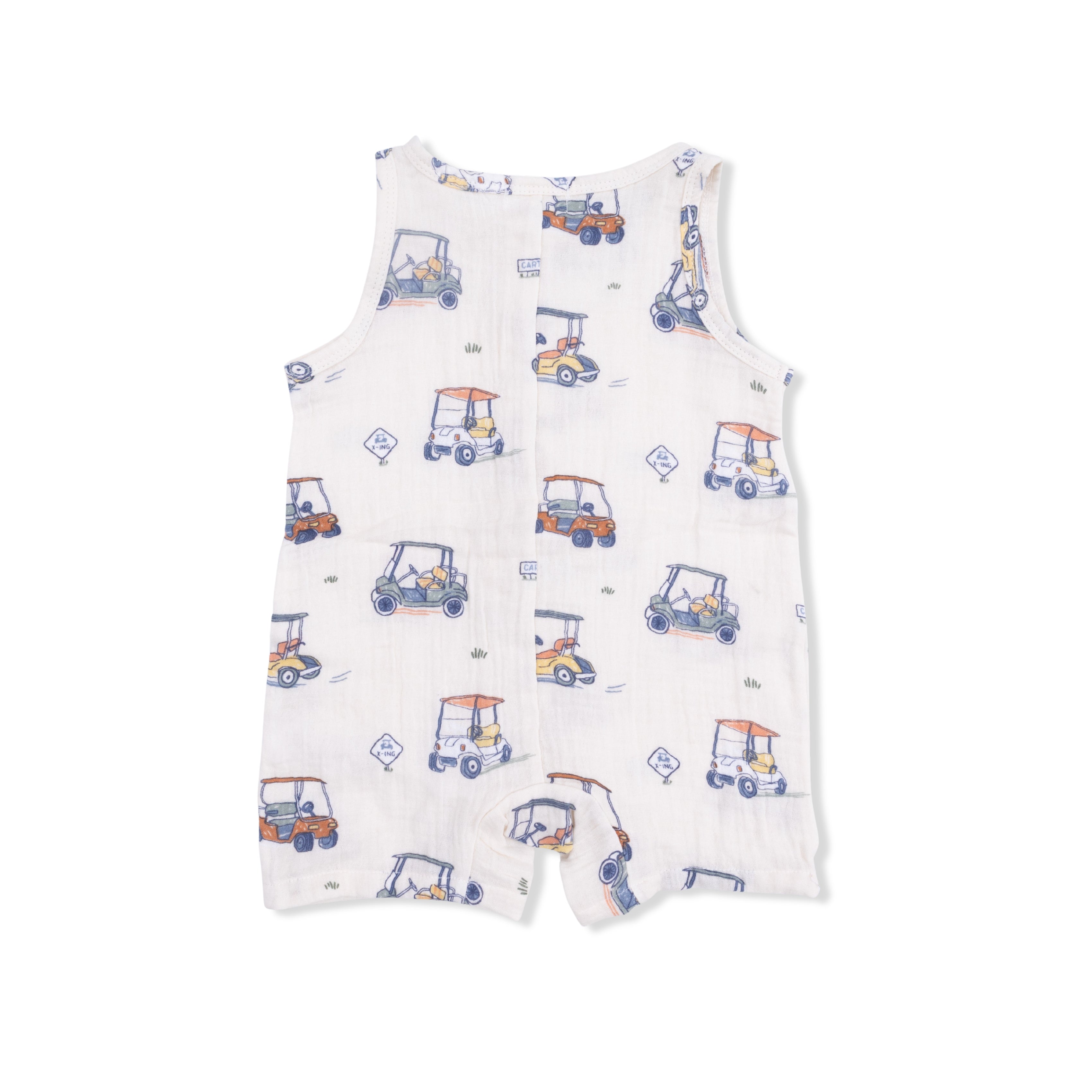 Zooming Golf Carts - Sleeveless Shortie Romper With Bucket Hat