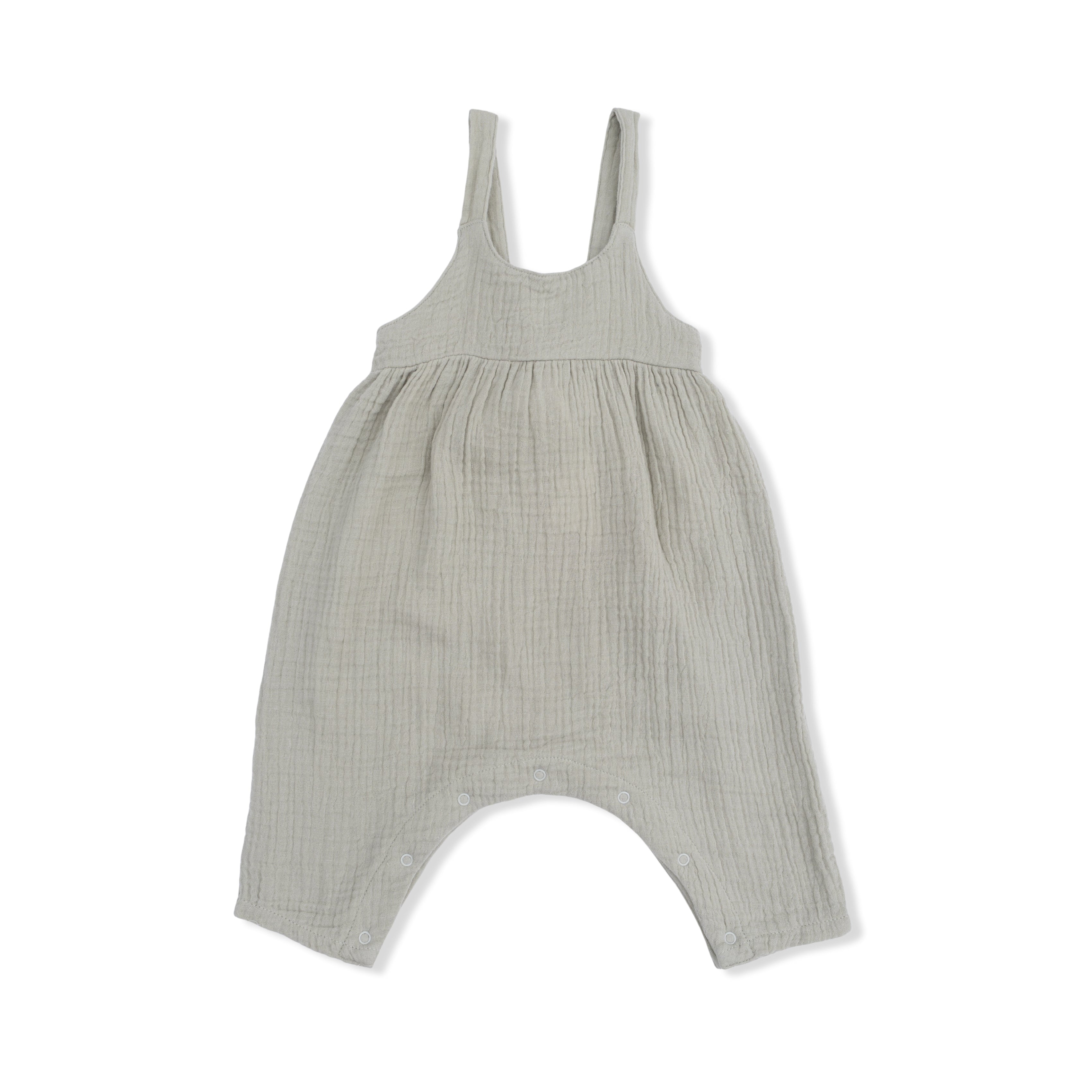 Solid Muslin Desert Green - Tie Back Romper