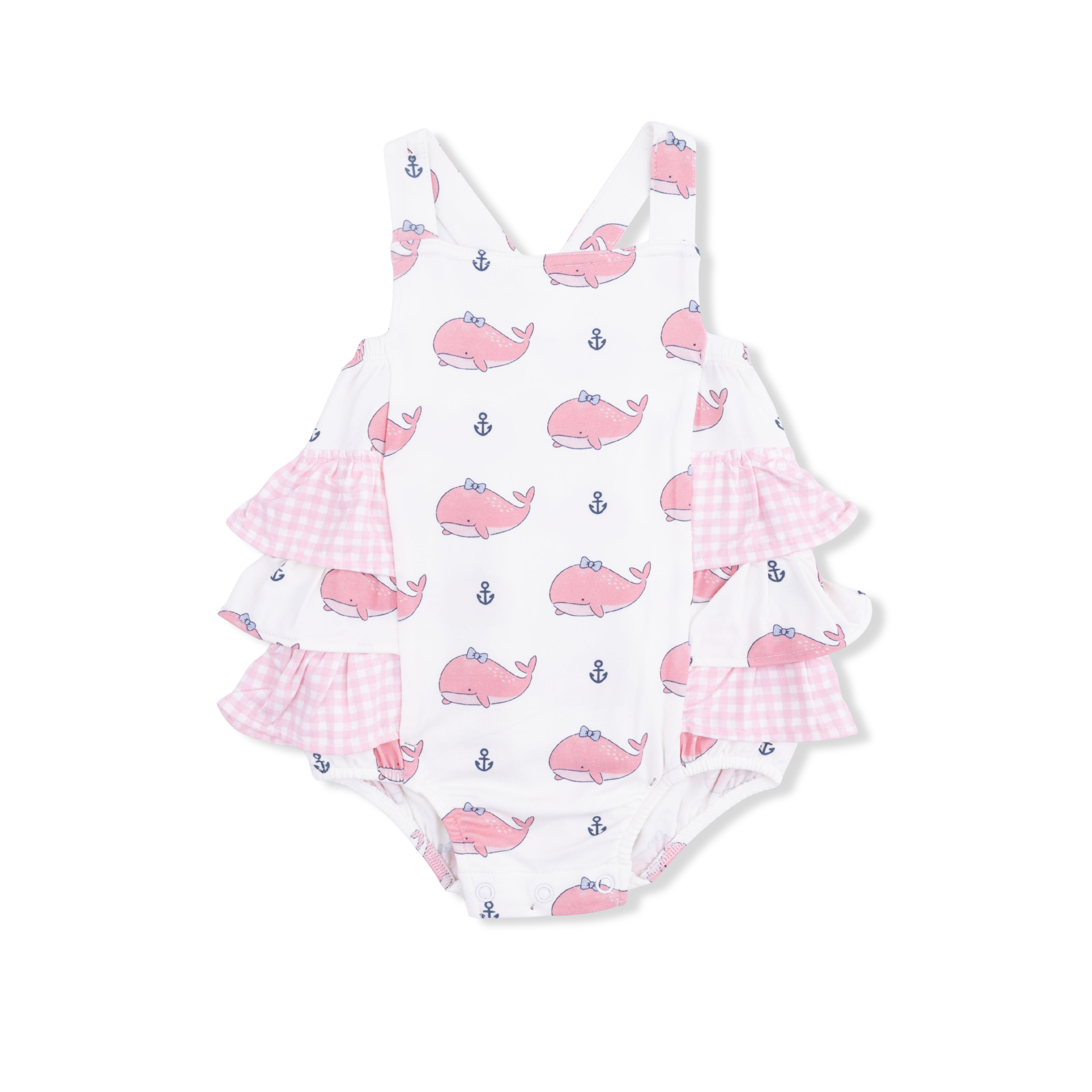 Bubbly Whale With Bow Pink - Ruffle Sunsuit