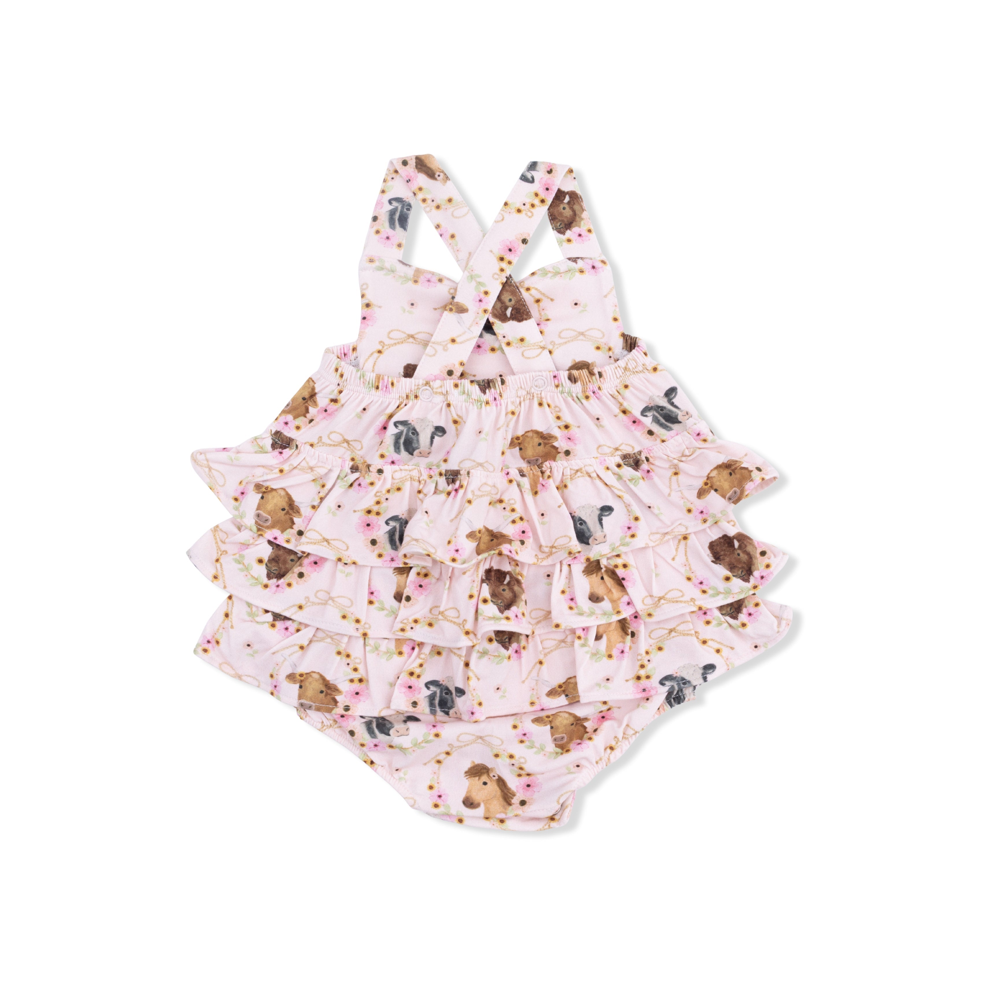 Farm Animals Floral Cameos Pink - Ruffle Sunsuit