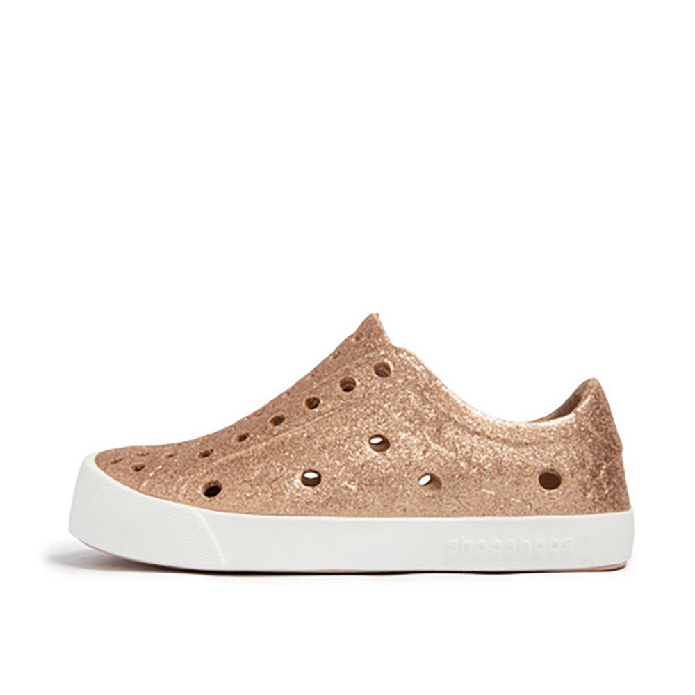 Toddler Girls Perforated Slip On Water Sneakers in Gold Glitter - Kira