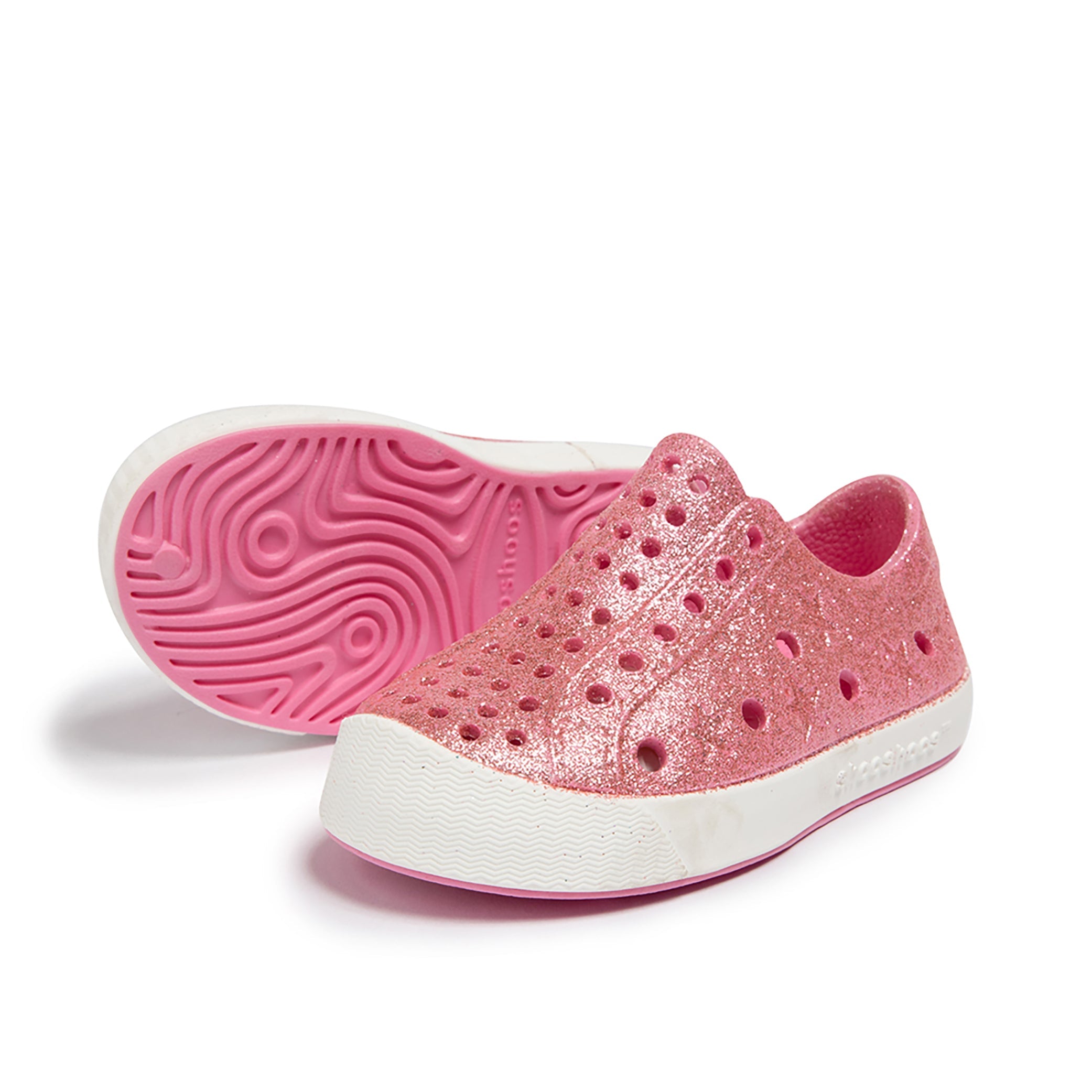Girls Perforated Slip On Water Sneakers in Pink Glitter - Prism